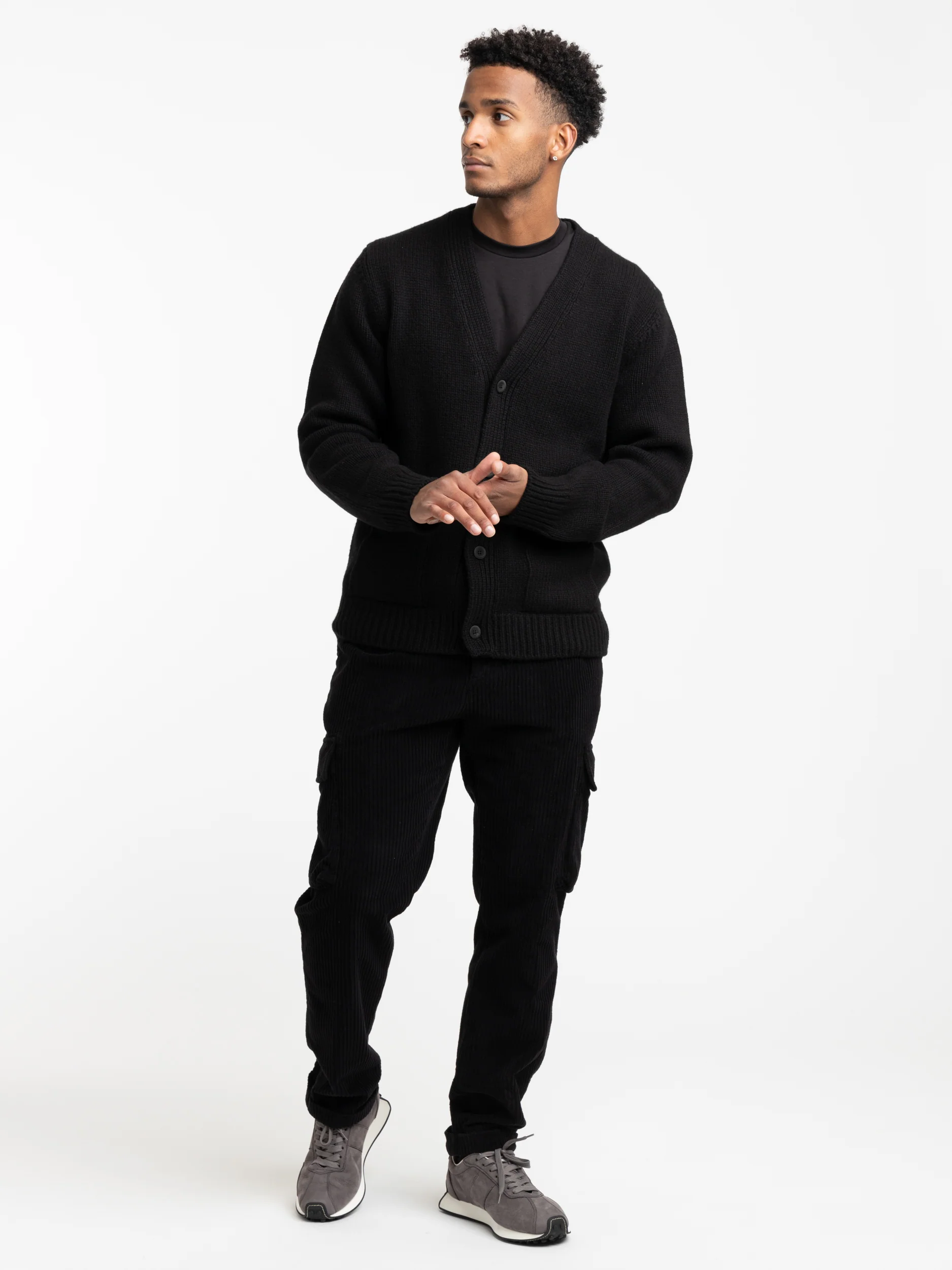 Black Corduroy Jogger Pants with Cargo Pockets - Image 2