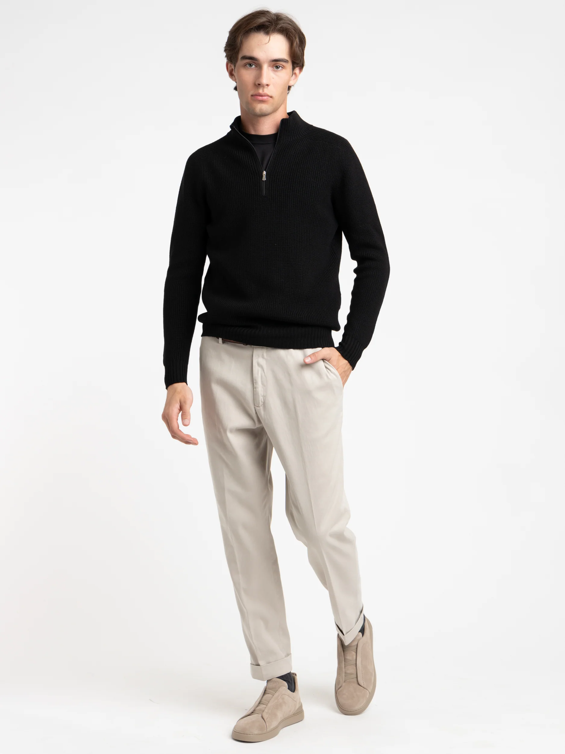 Black Ribbed Quarter Zip Sweater - Image 2