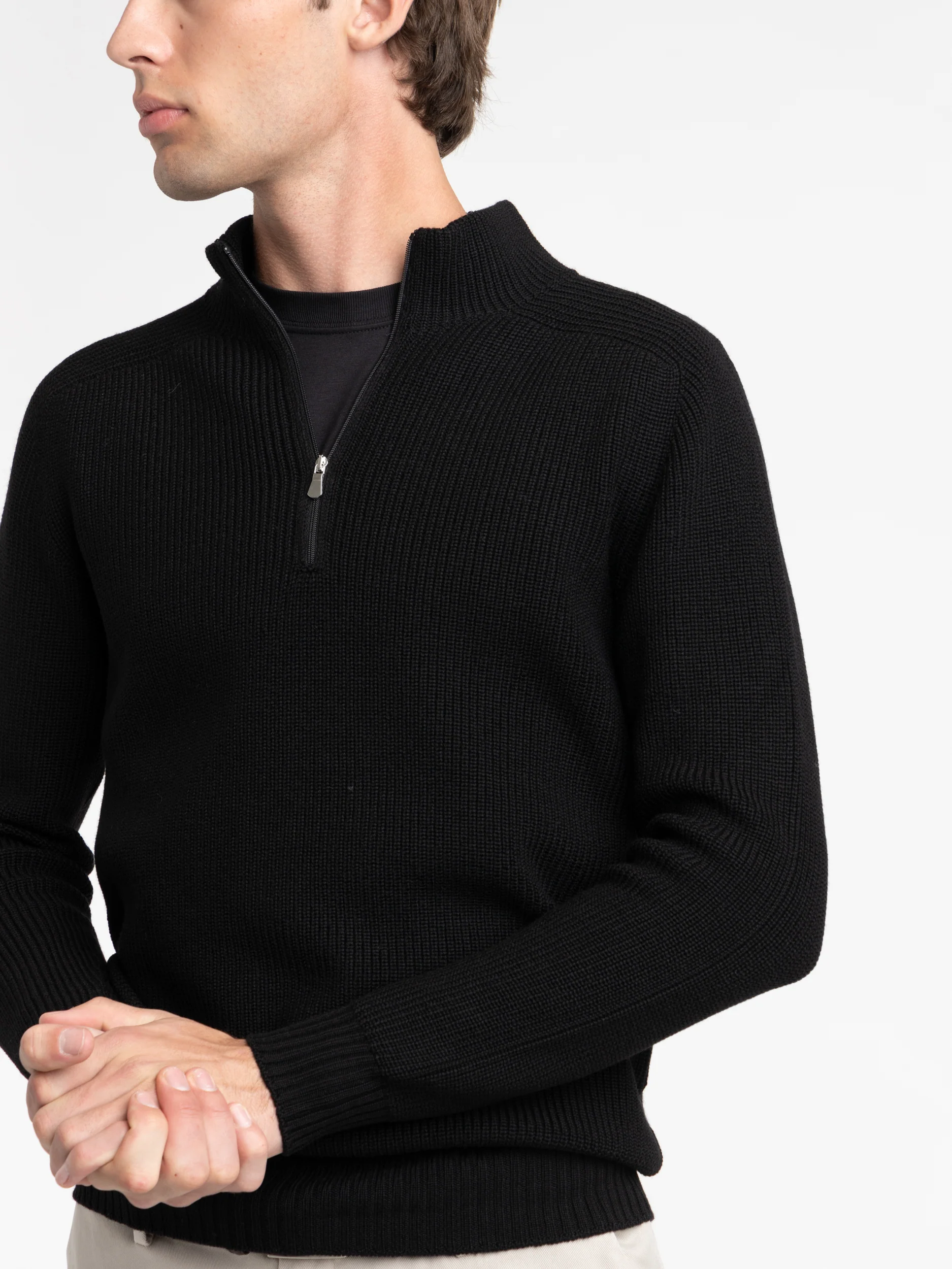 Black Ribbed Quarter Zip Sweater - Image 4