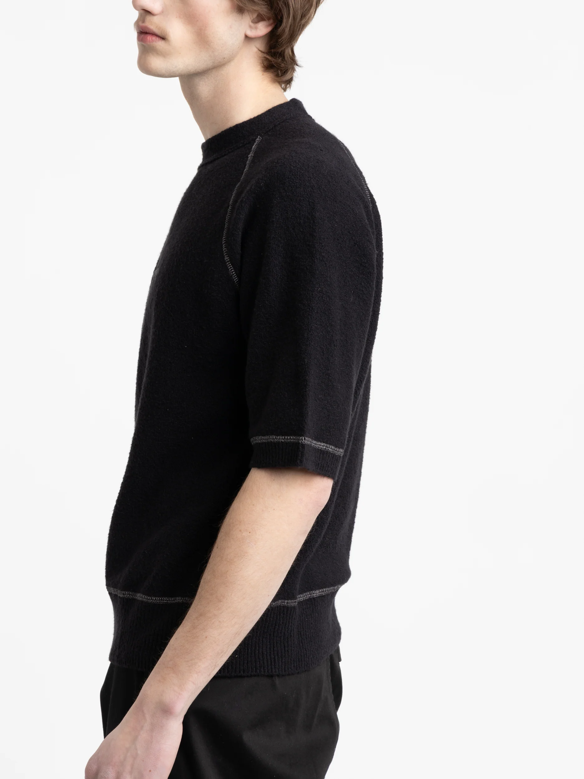 Black Textured Short Sleeve Crewneck - Image 3