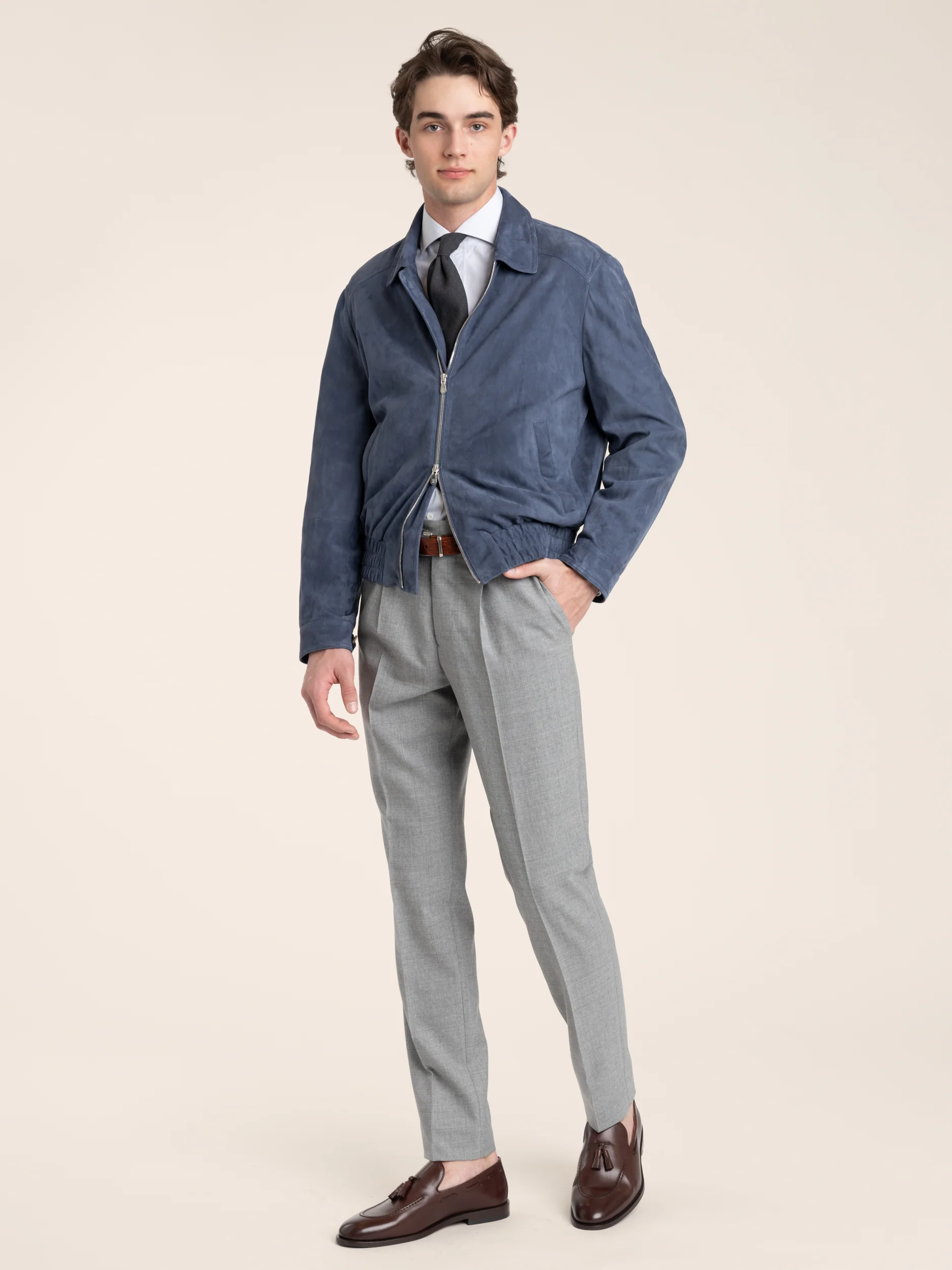 Blue Suede Bomber Jacket - Image 2