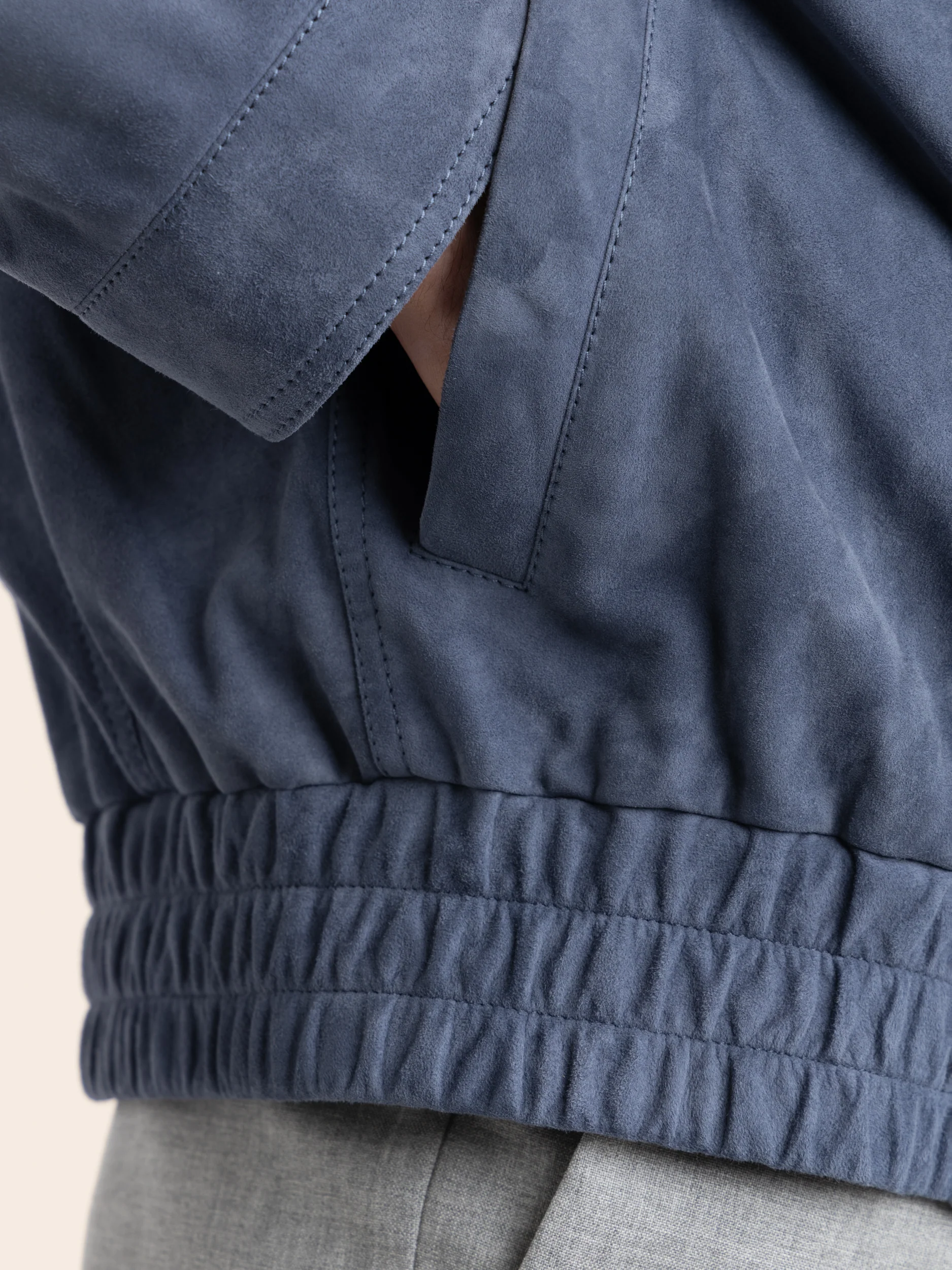 Blue Suede Bomber Jacket - Image 7