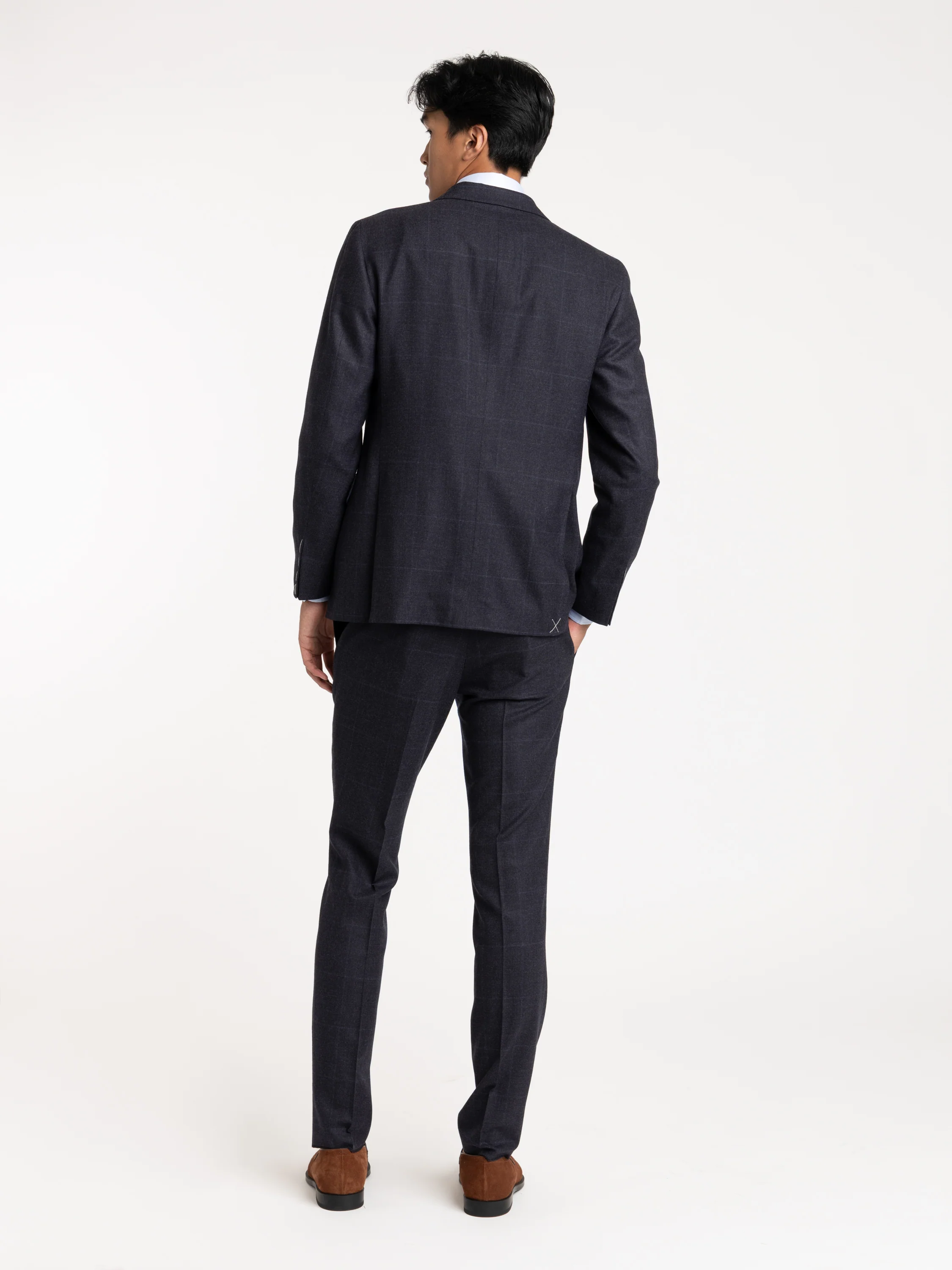 Navy Graph Check Deconstructed Flannel Wool Suit - Image 4