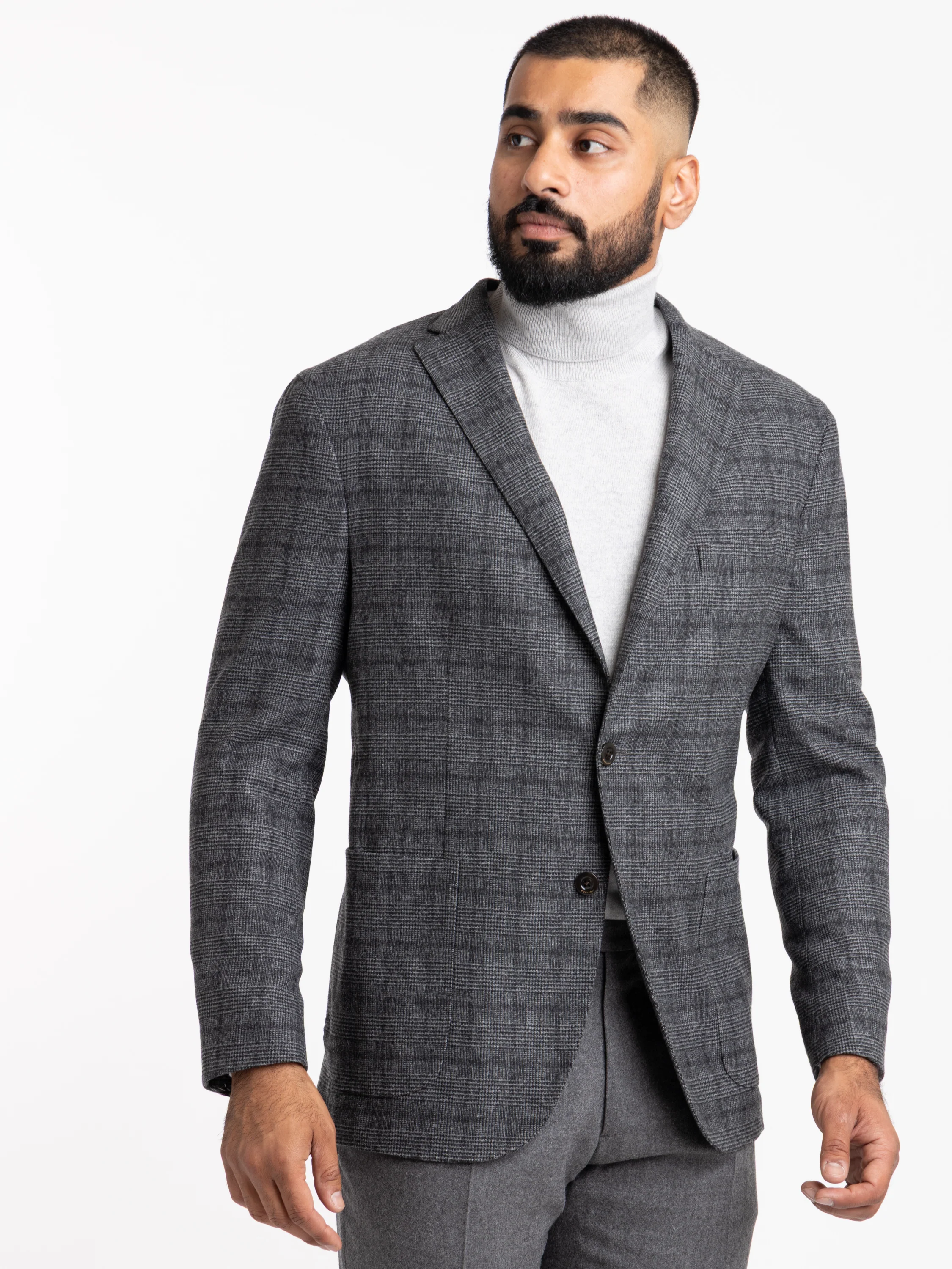 Grey Glencheck Wool-Blended K Jacket