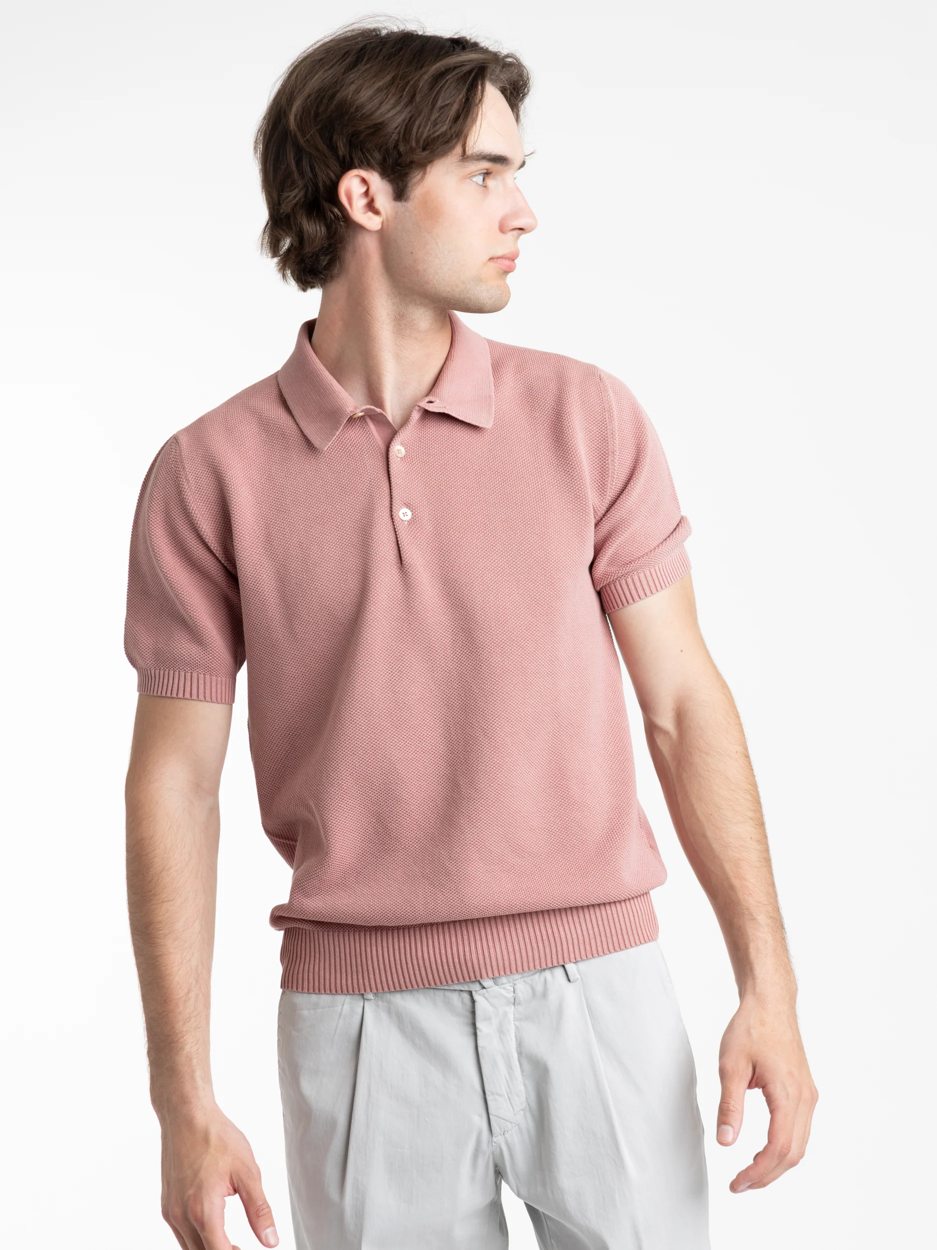 Pink Cotton Ribbed Short Sleeve Polo