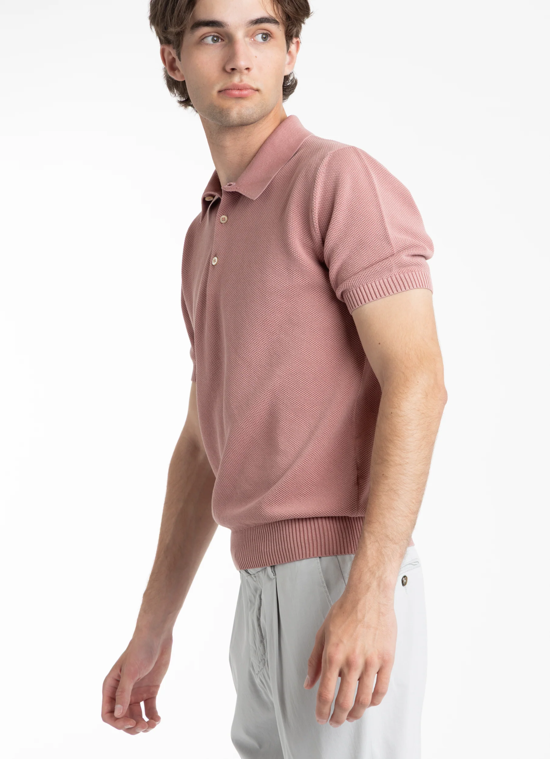 Pink Cotton Ribbed Short Sleeve Polo - Image 3