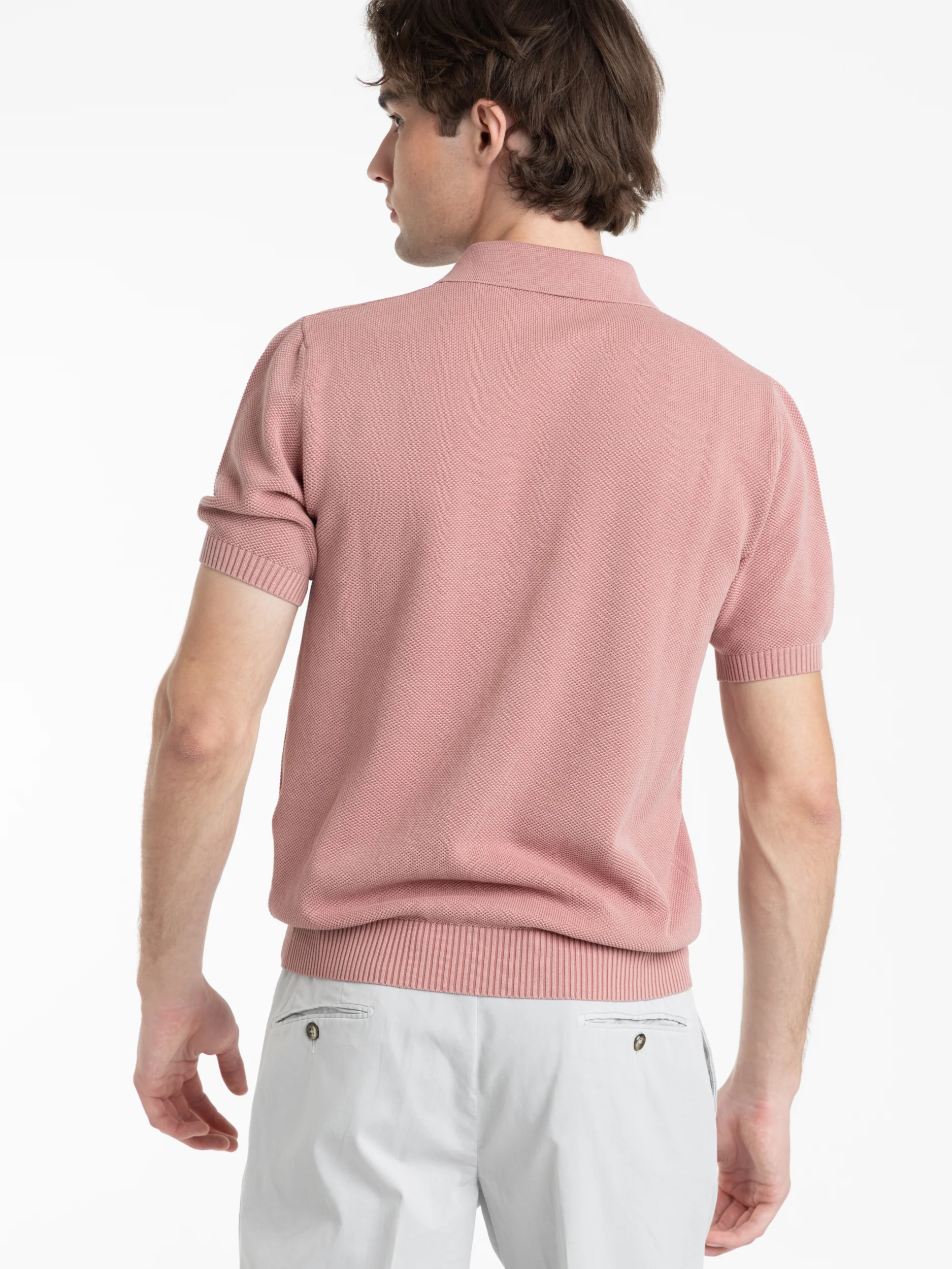 Pink Cotton Ribbed Short Sleeve Polo - Image 4