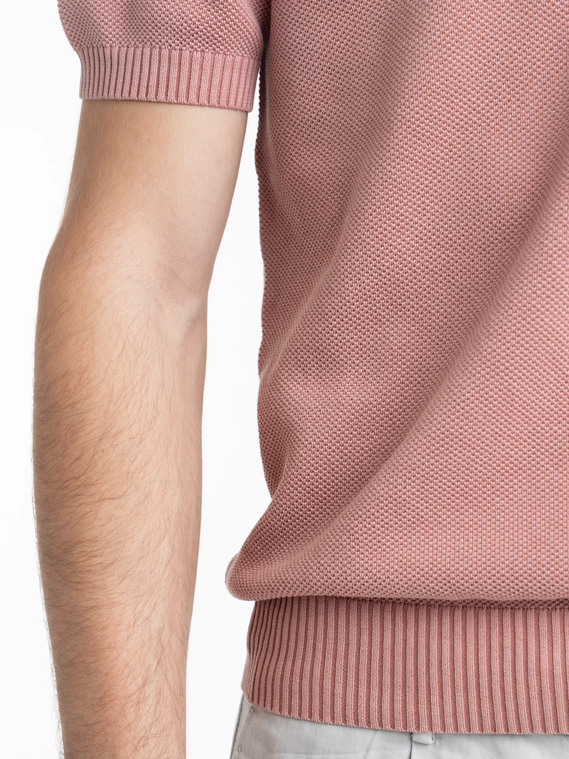 Pink Cotton Ribbed Short Sleeve Polo - Image 7
