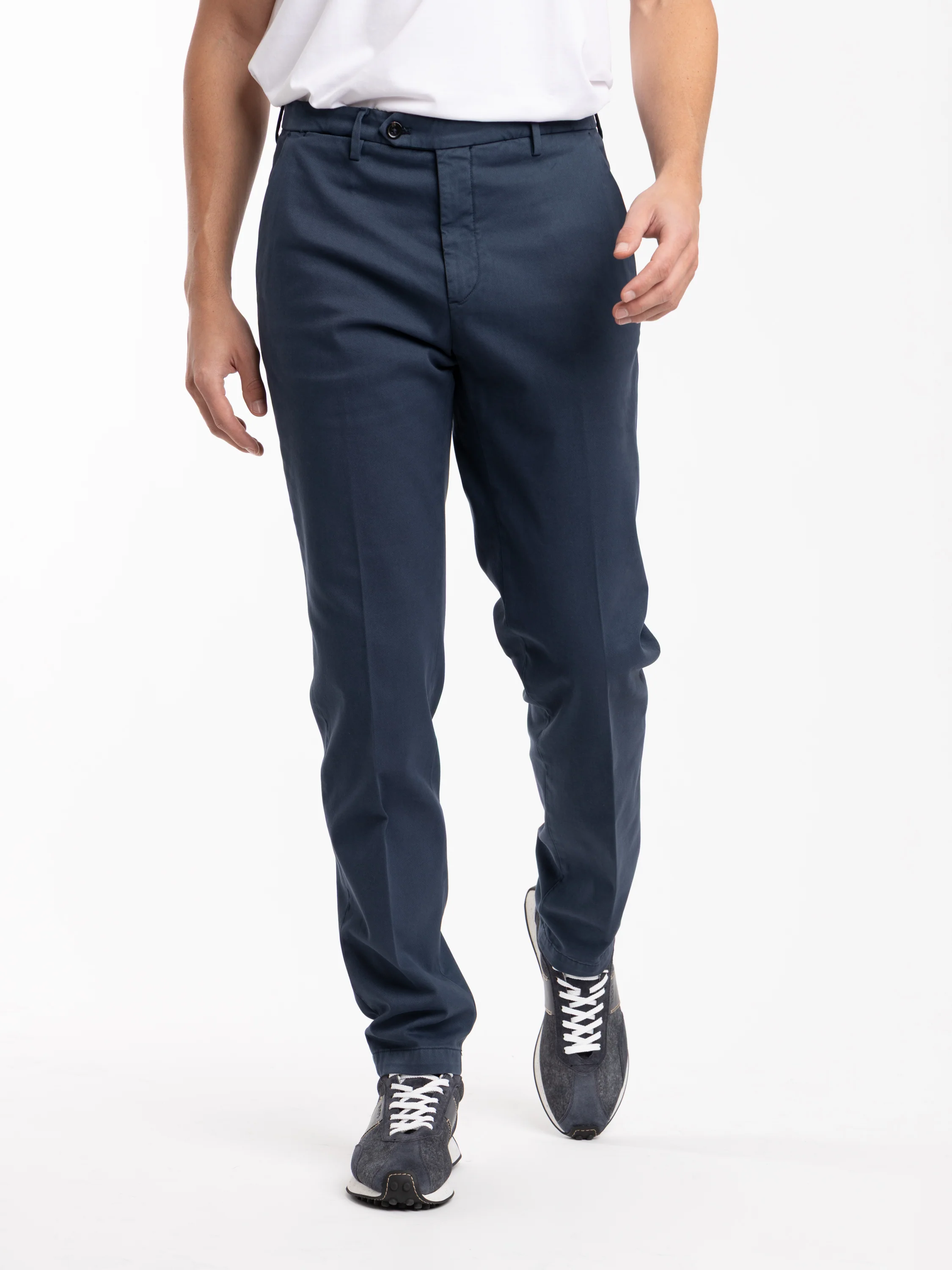 Blue Cotton-Modal Twill Pant