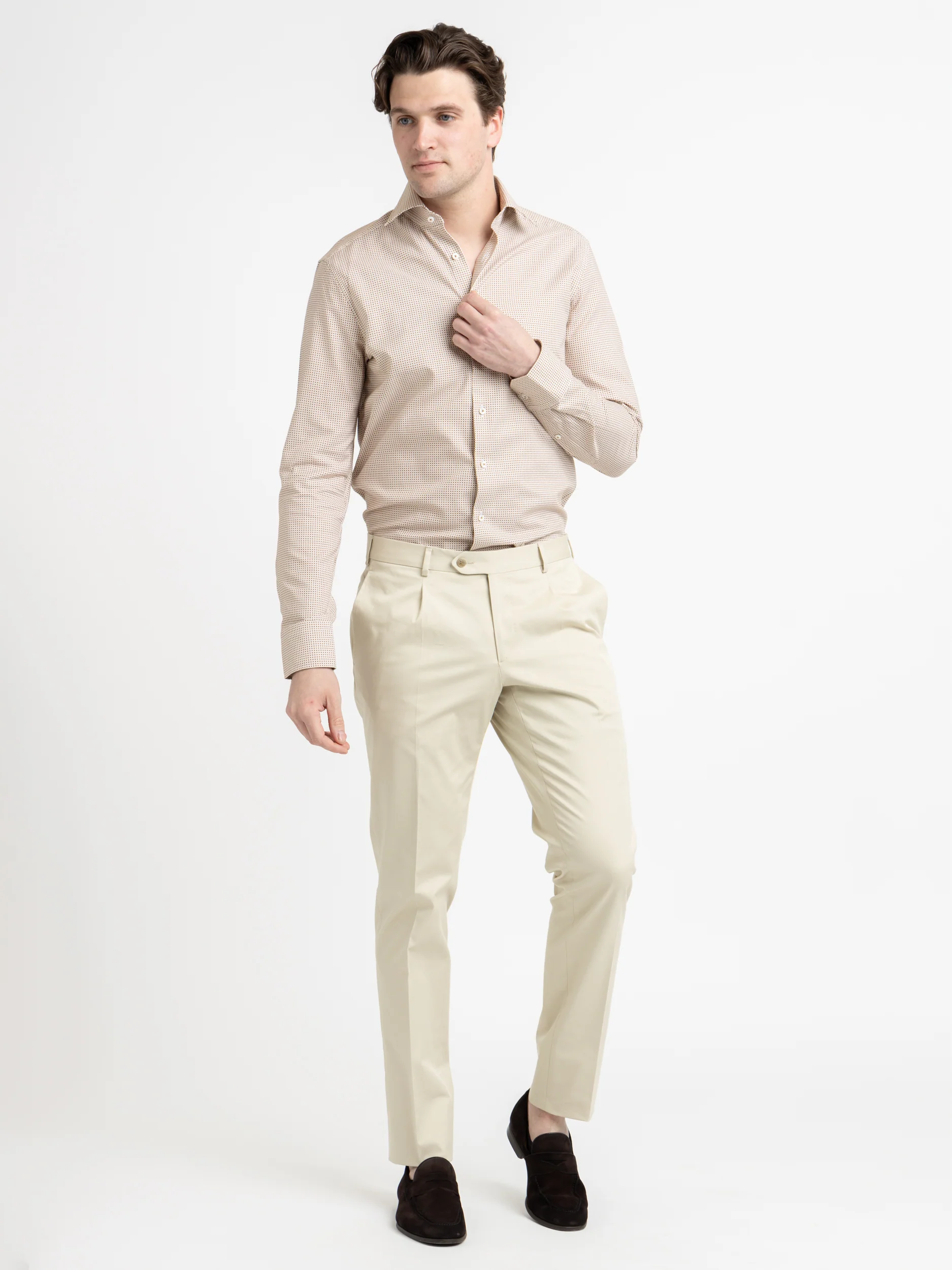 Brown Micro Patterned Twill Shirt - Image 2