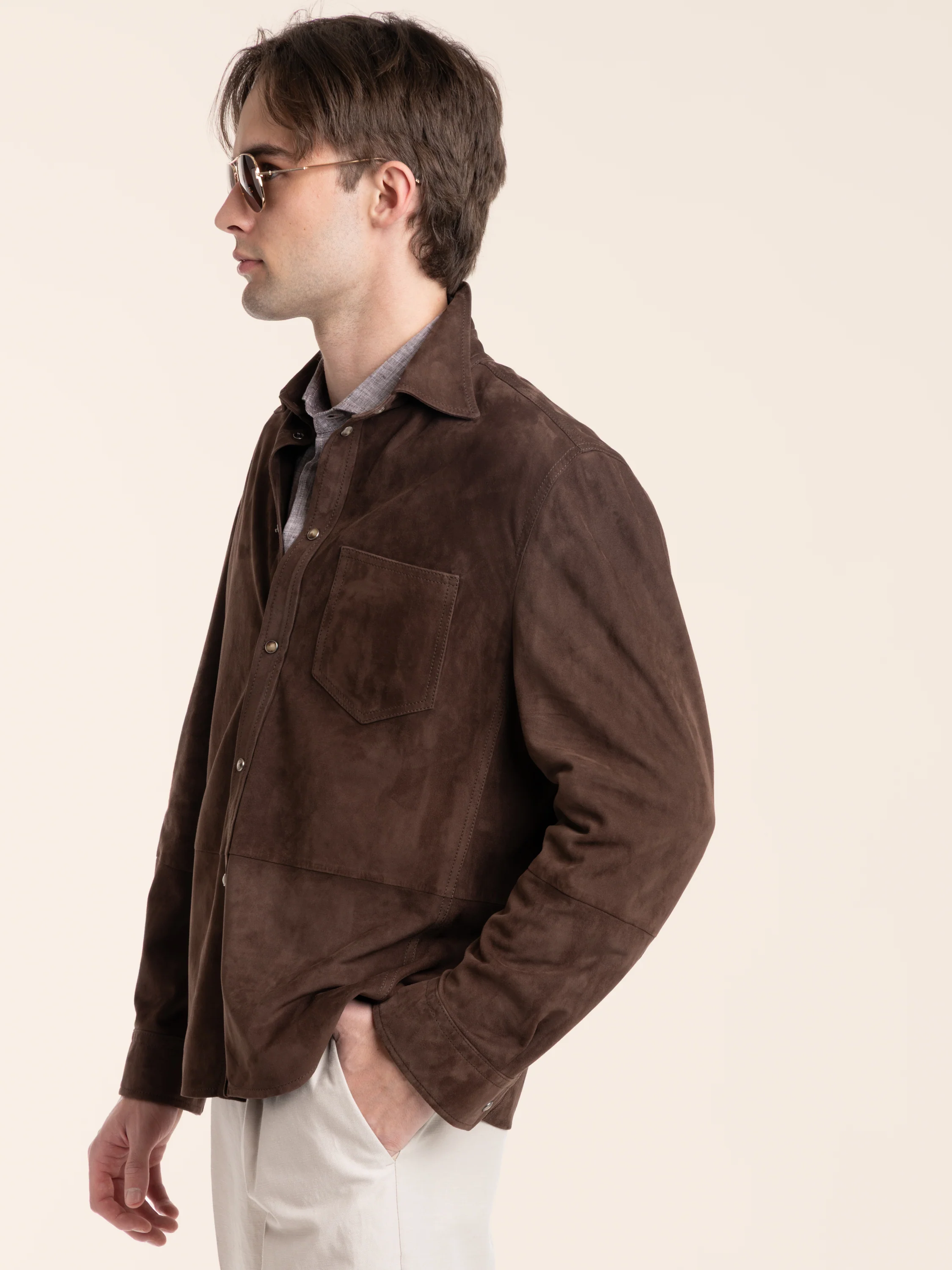 Espresso Brown Suede Overshirt - Image 3