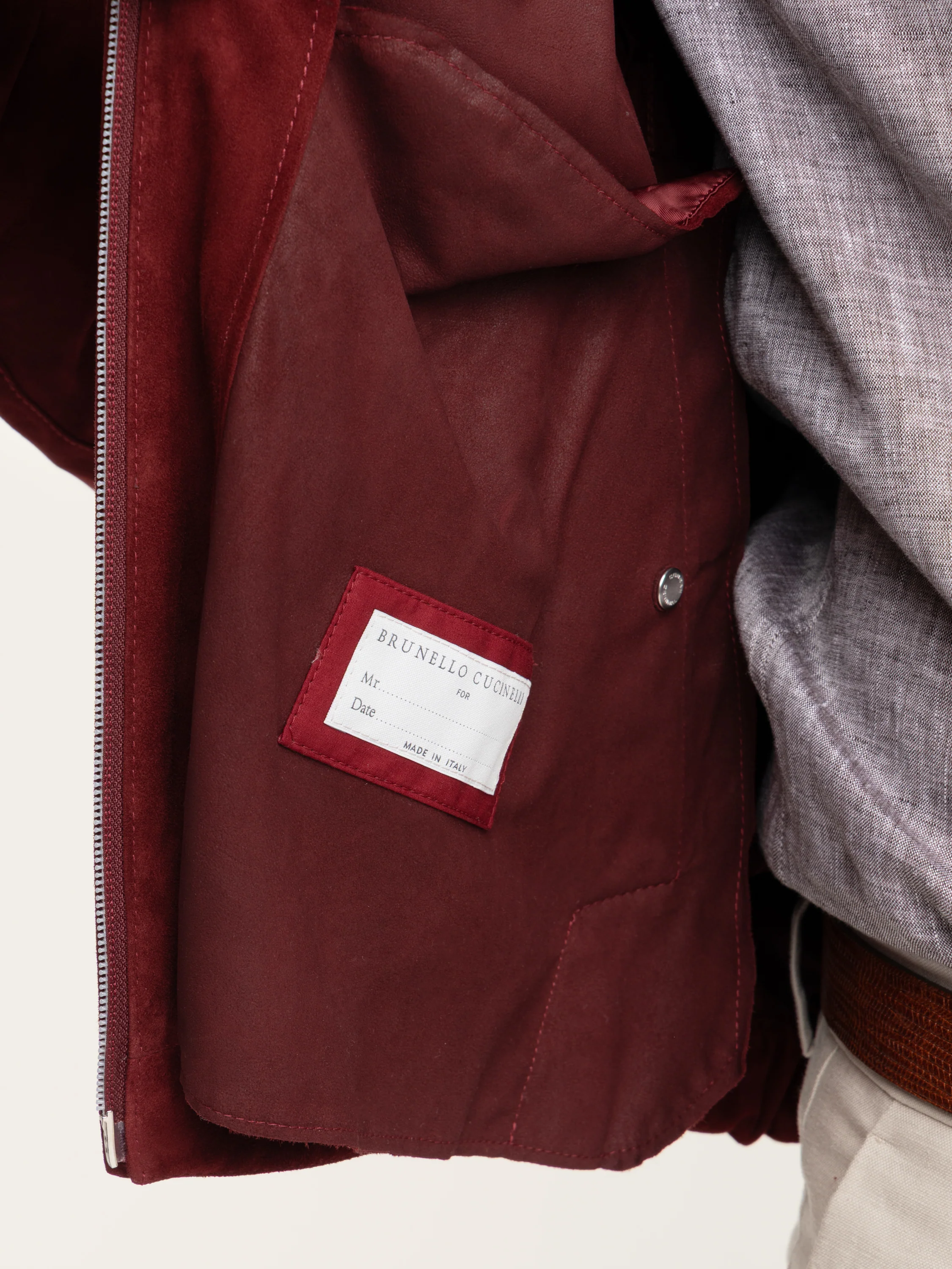 Suede unlined jacket with stand collar in Cherry Red - Image 11
