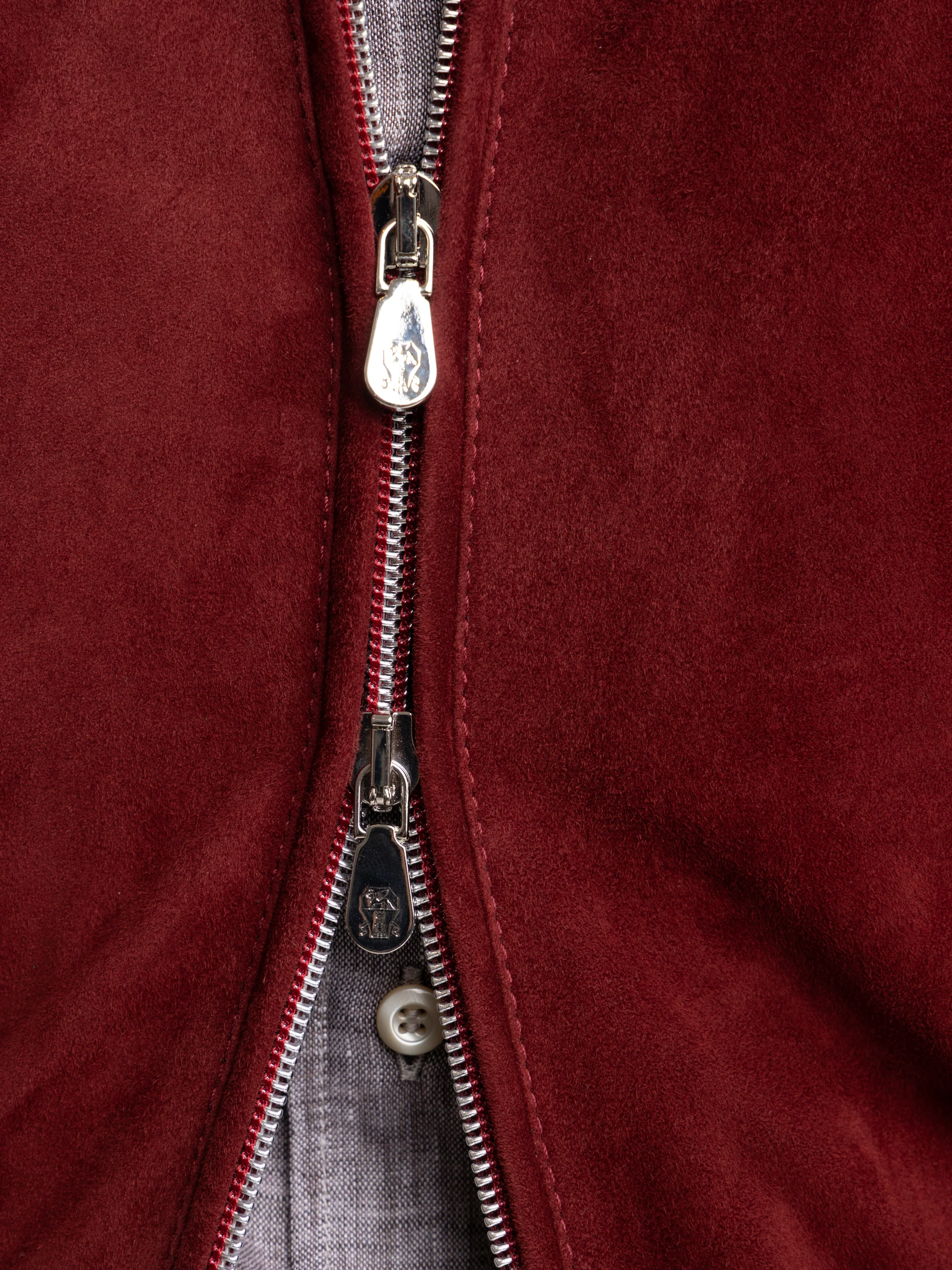 Suede unlined jacket with stand collar in Cherry Red - Image 12