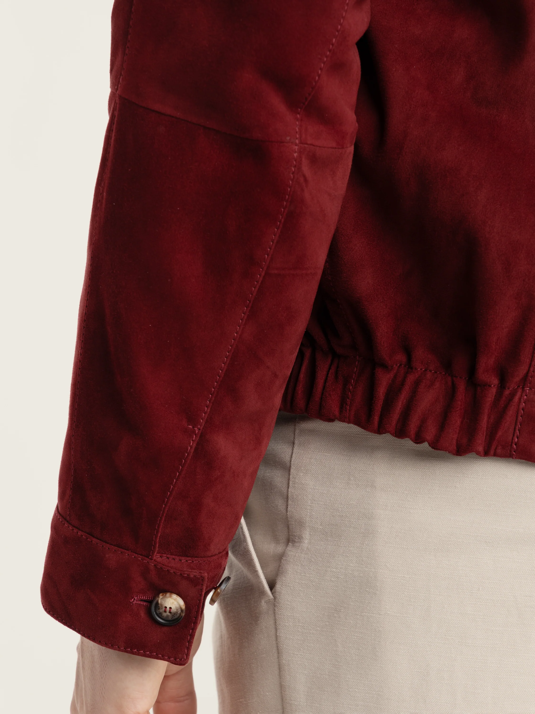 Suede unlined jacket with stand collar in Cherry Red - Image 4