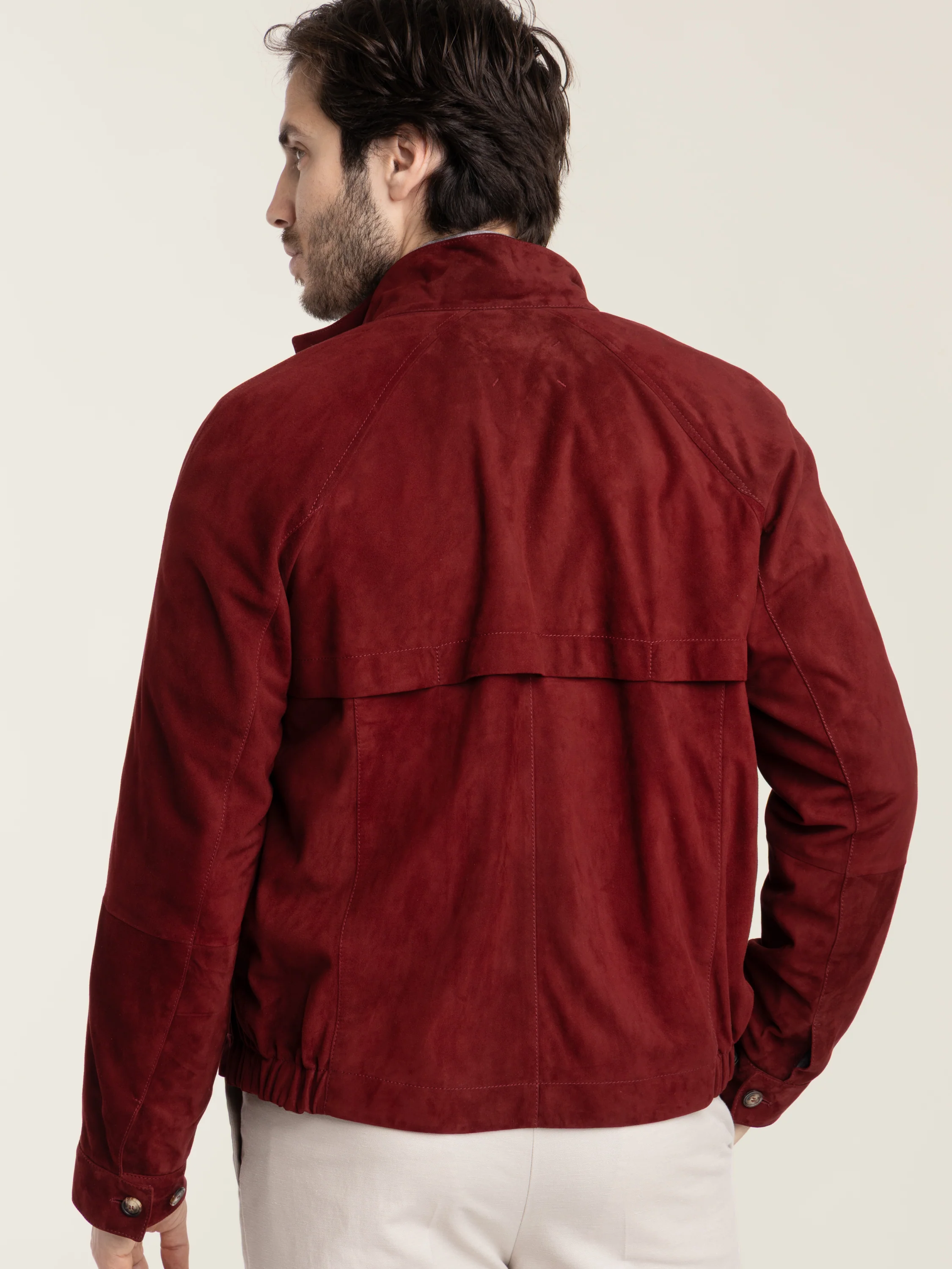 Suede unlined jacket with stand collar in Cherry Red - Image 5