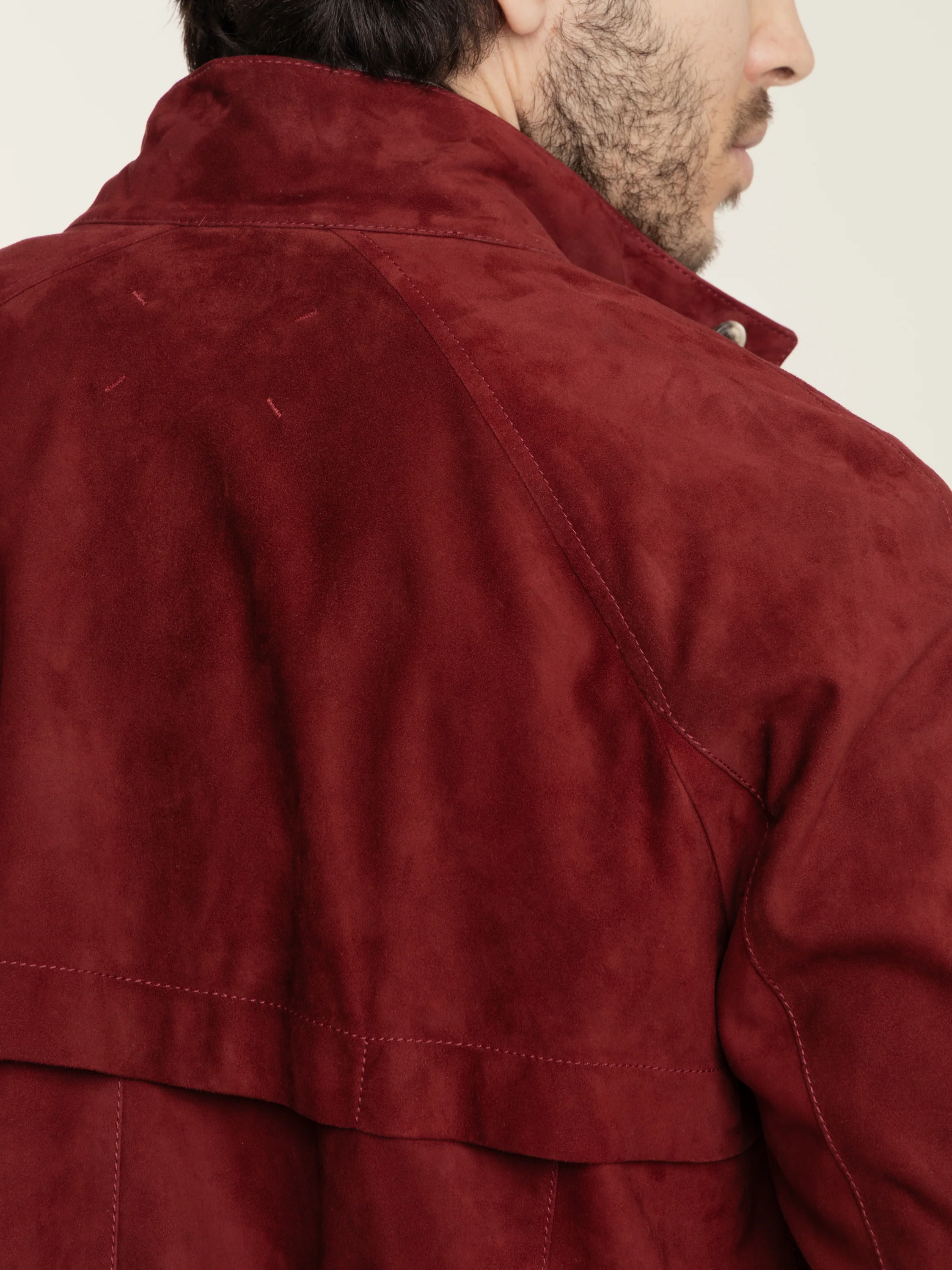 Suede unlined jacket with stand collar in Cherry Red - Image 6