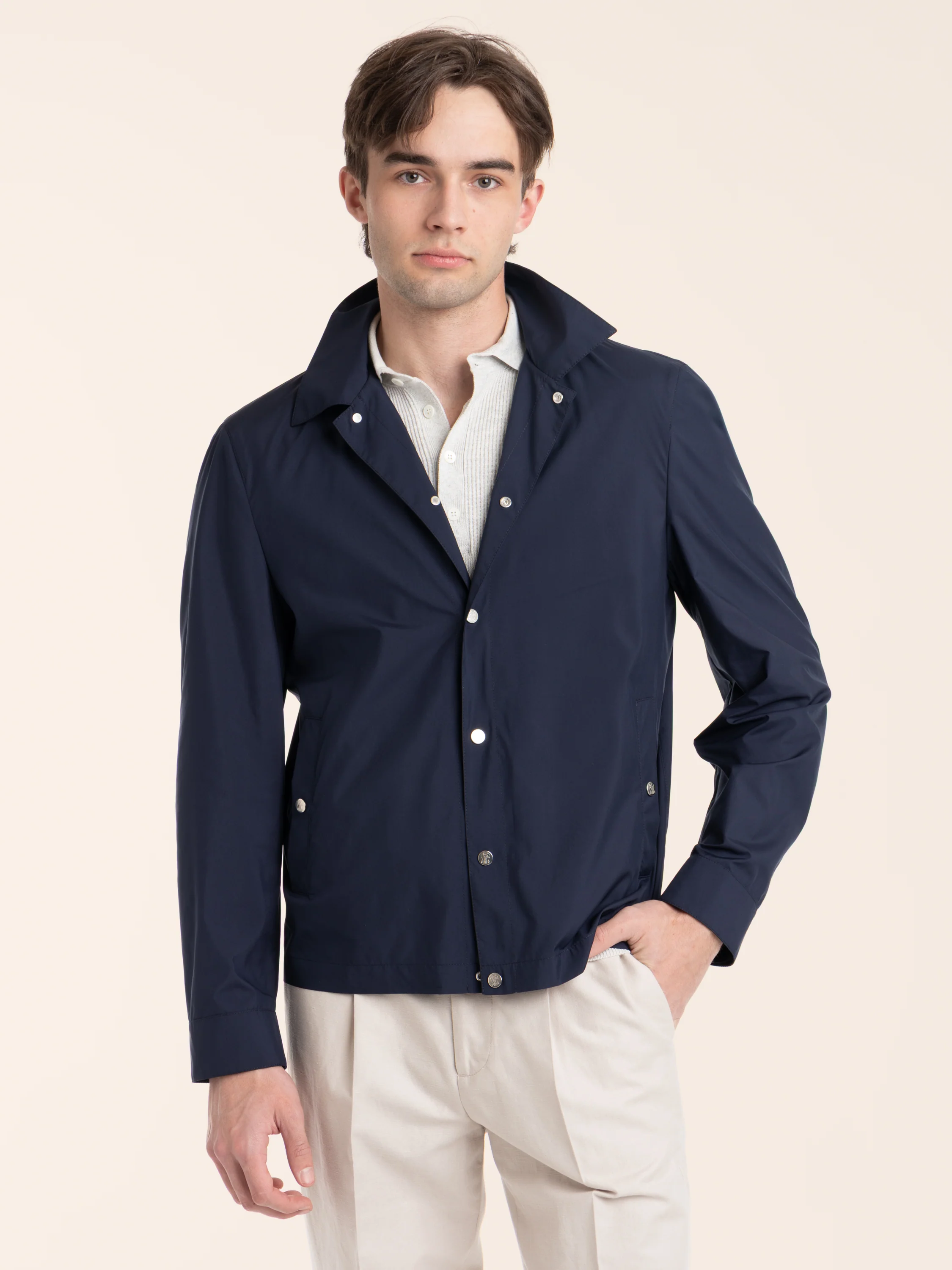 Blue Lightweight Nylon Unlined Outerwear Jacket