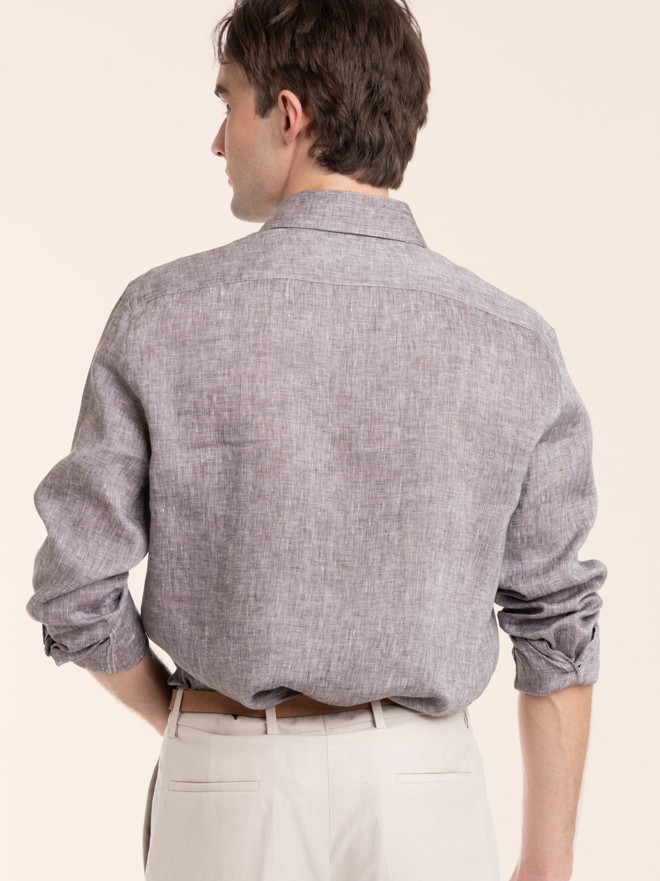 Hazelnut Linen Shirt with Spread Collar - Image 4
