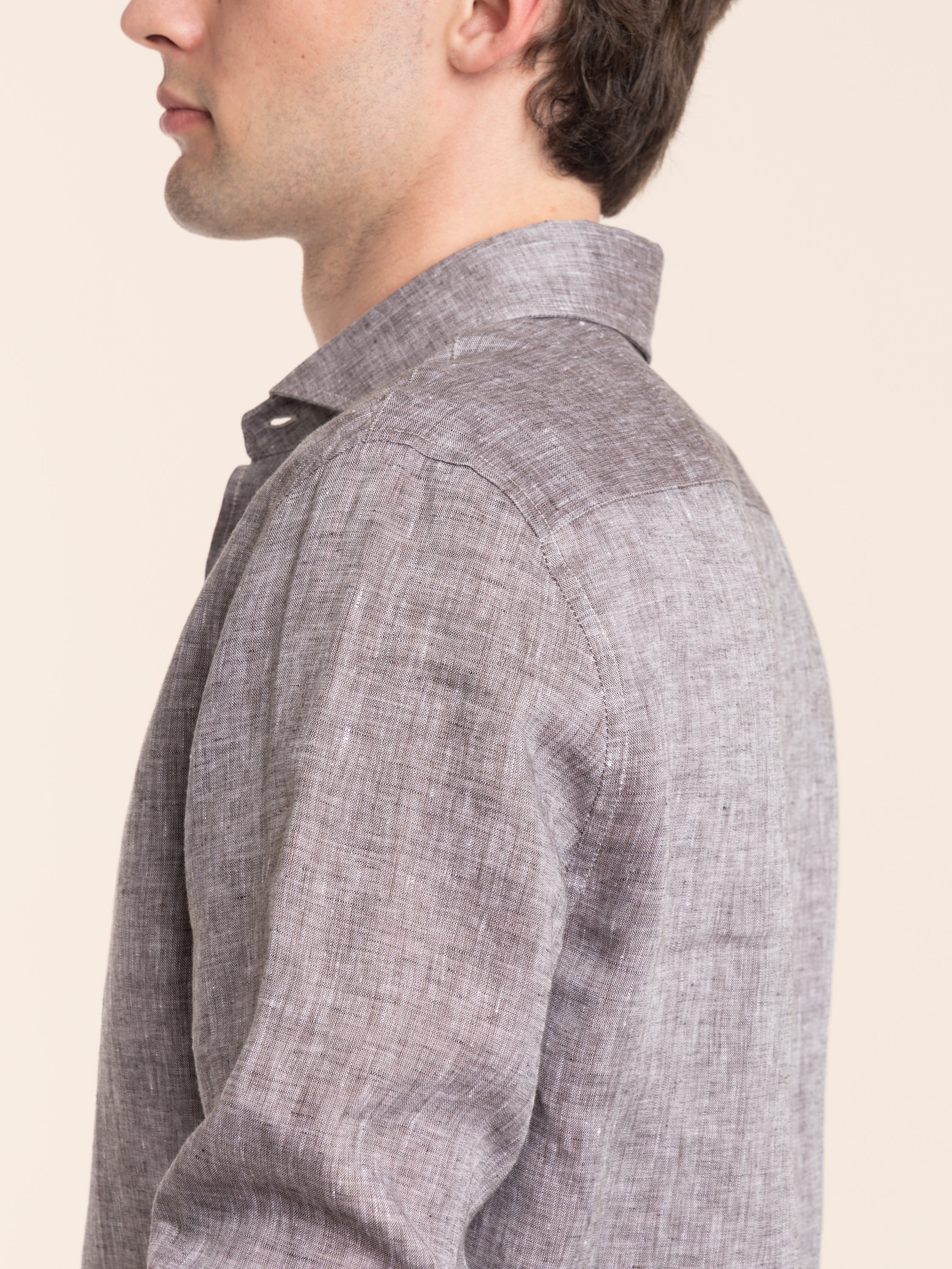 Hazelnut Linen Shirt with Spread Collar - Image 7