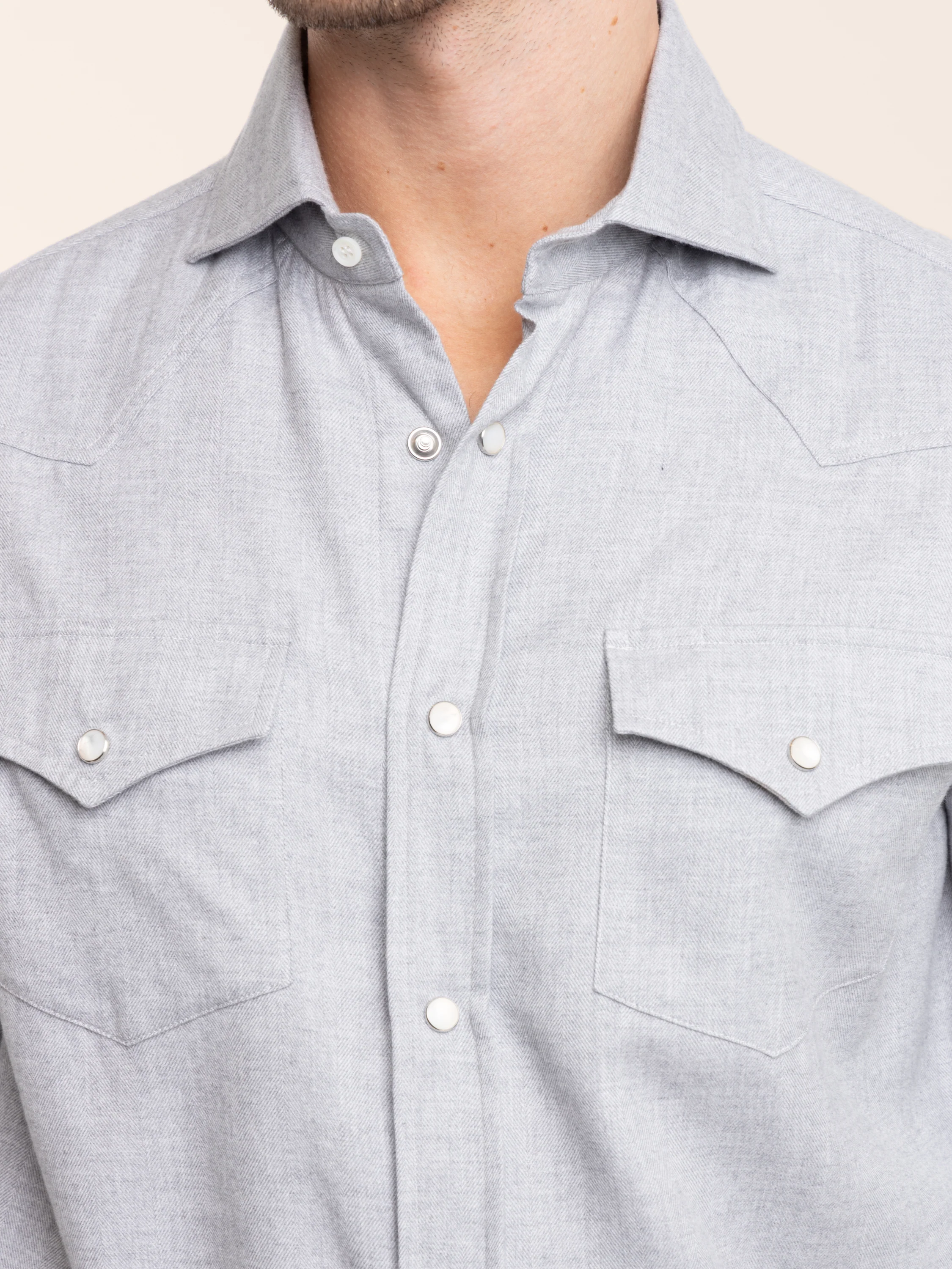 Grey Cotton Chevron Flannel Western Shirt - Image 3