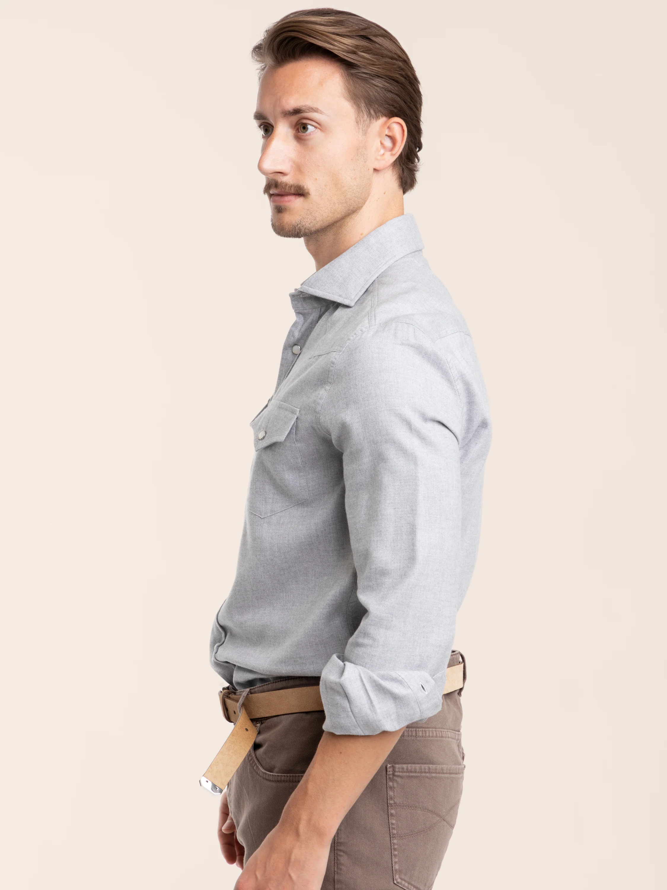Grey Cotton Chevron Flannel Western Shirt - Image 4