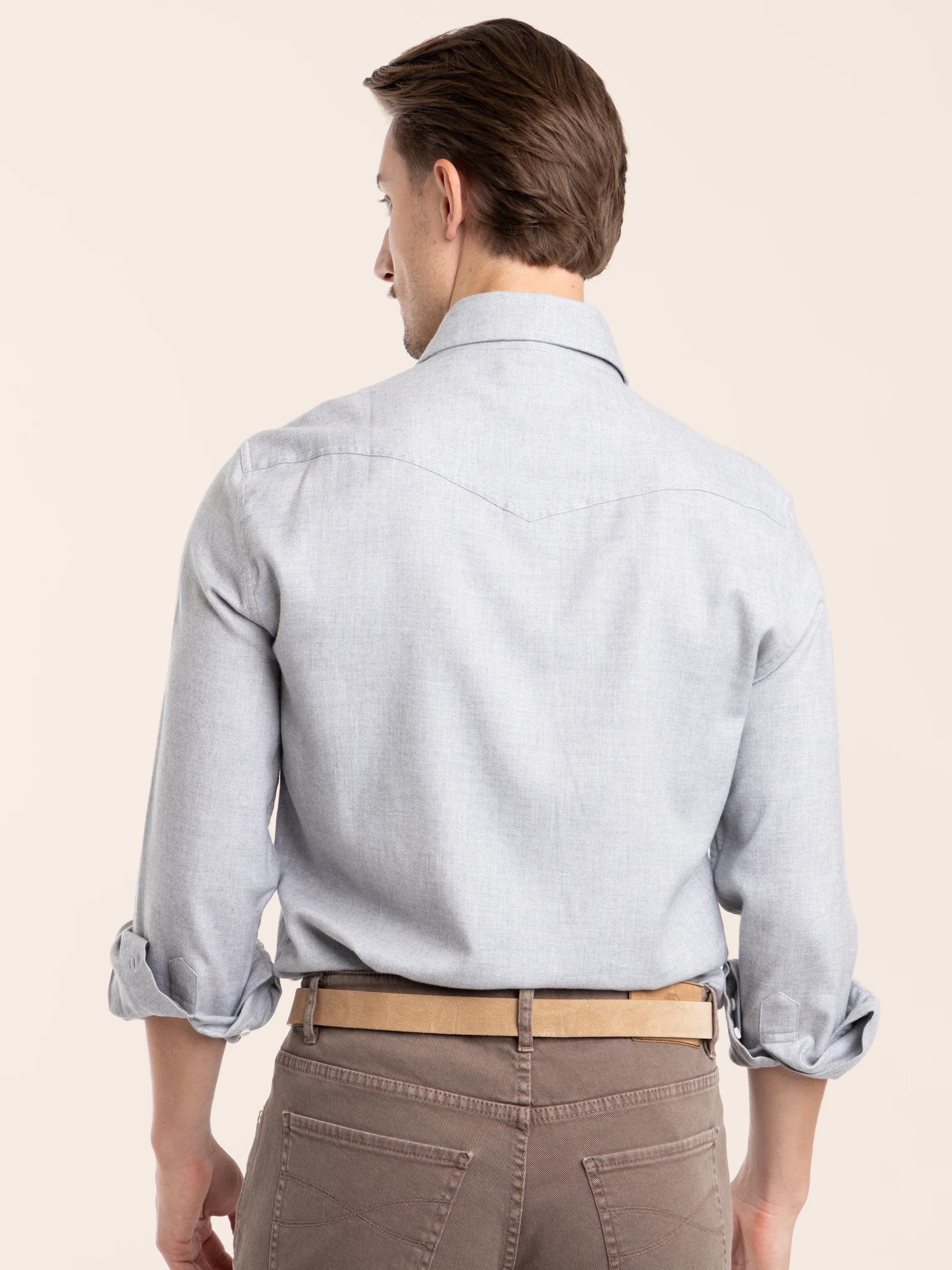 Grey Cotton Chevron Flannel Western Shirt - Image 5
