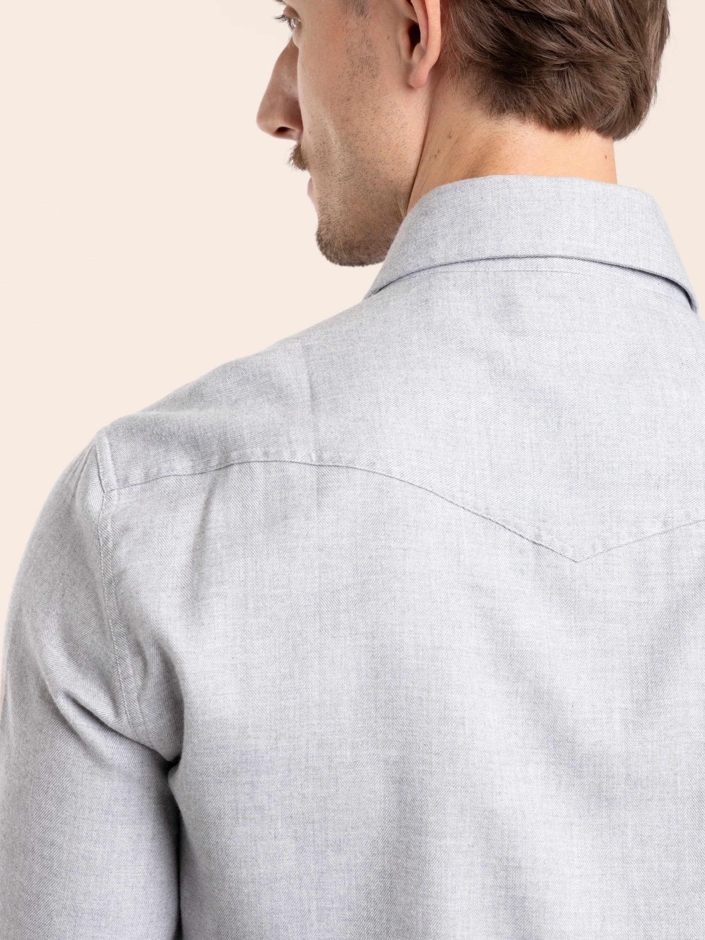 Grey Cotton Chevron Flannel Western Shirt - Image 6