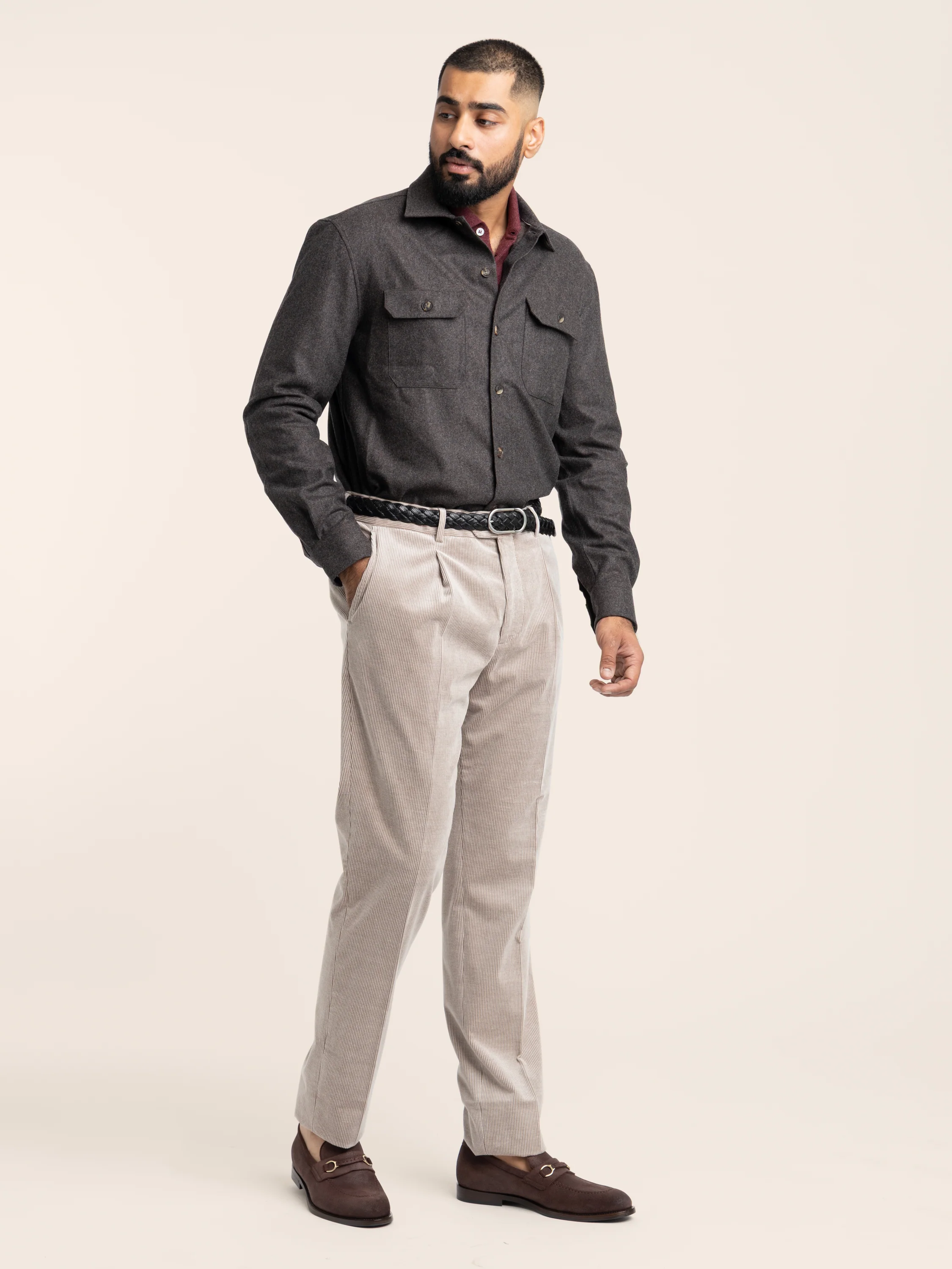 Brown Cotton-Cashmere Corduroy Leisure Fit Trouser With Pleat - Image 2