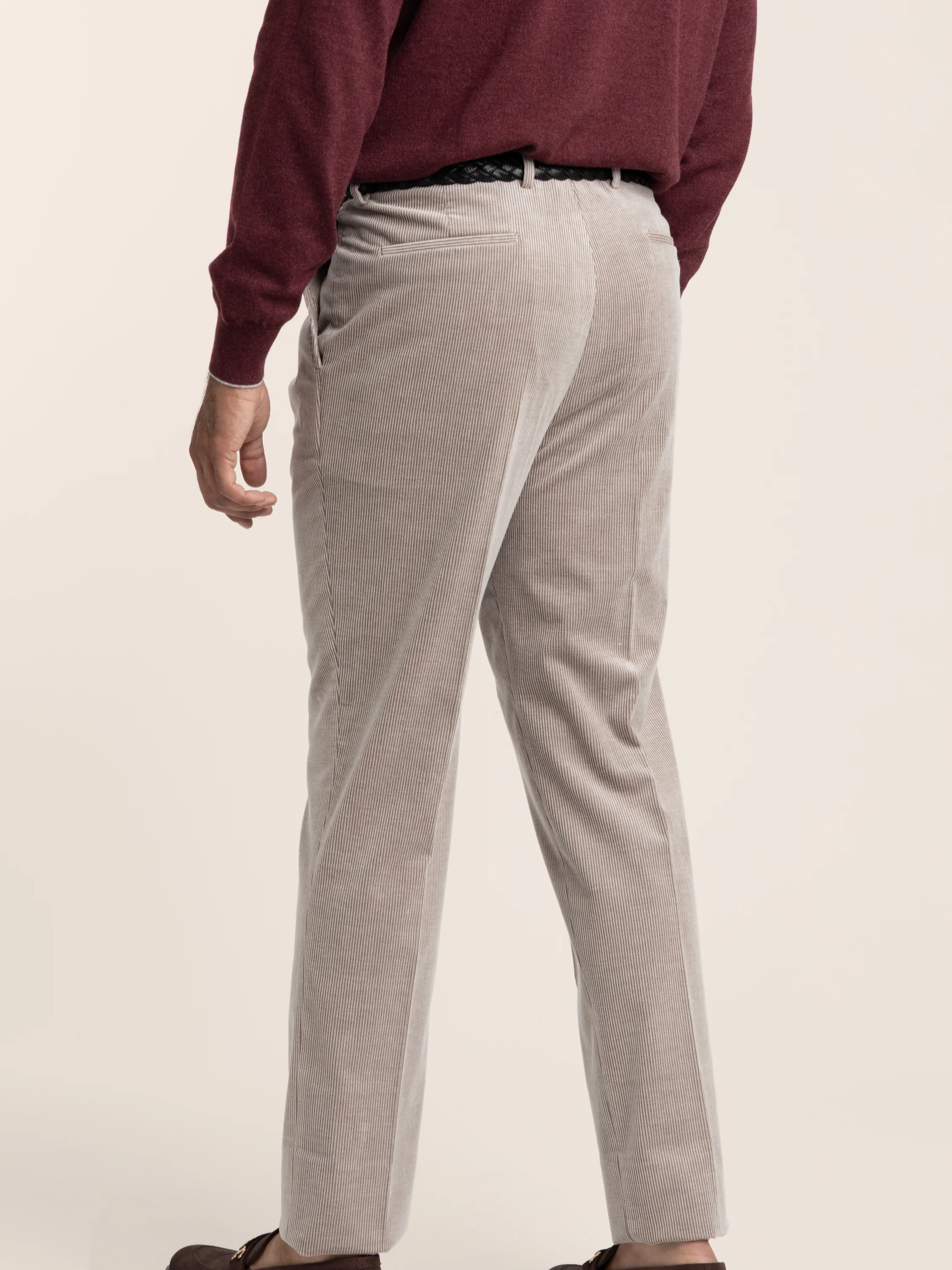Brown Cotton-Cashmere Corduroy Leisure Fit Trouser With Pleat - Image 4