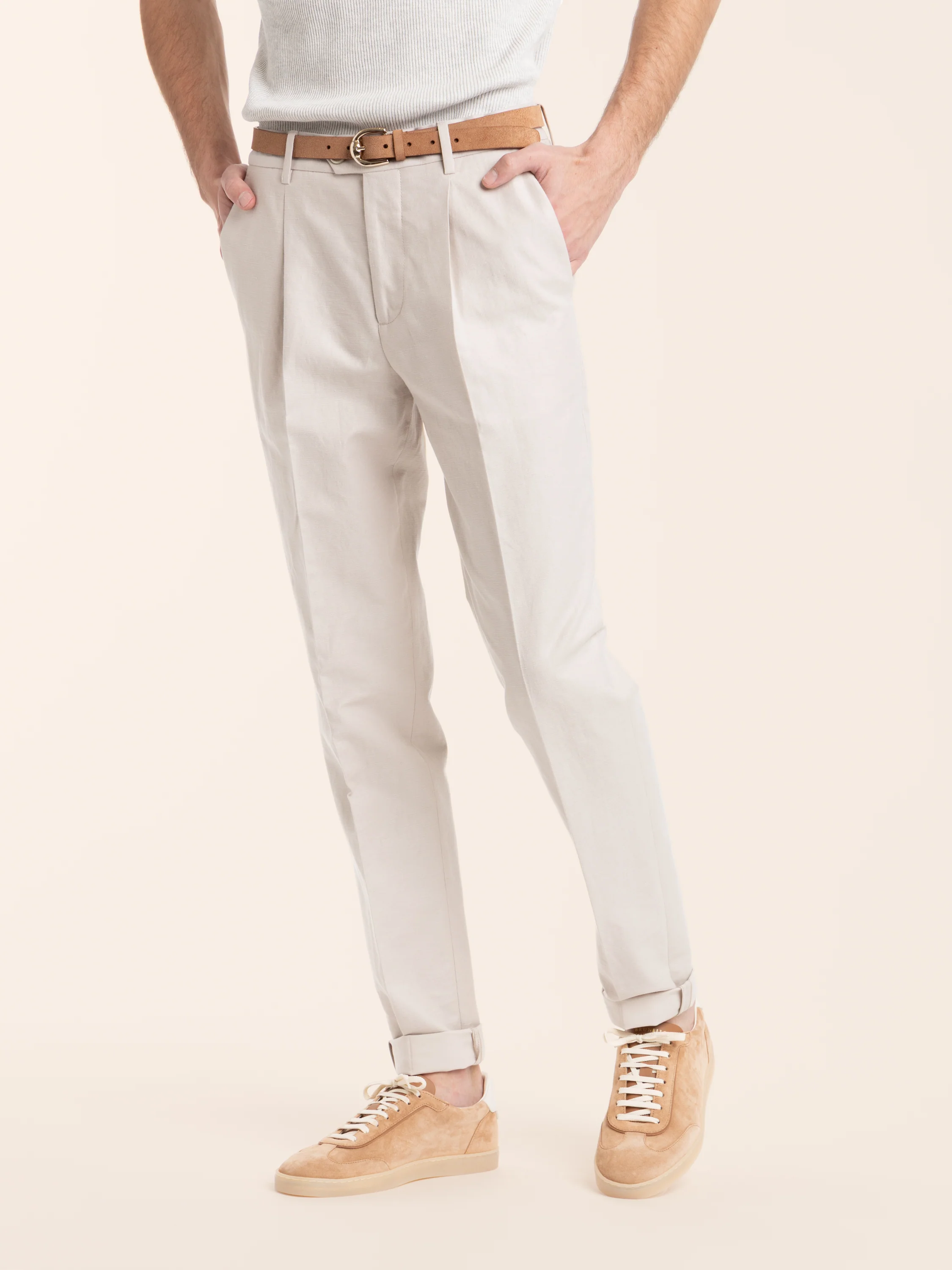 Yuta Cotton and Linen Panama Pleated Trousers - Image 3