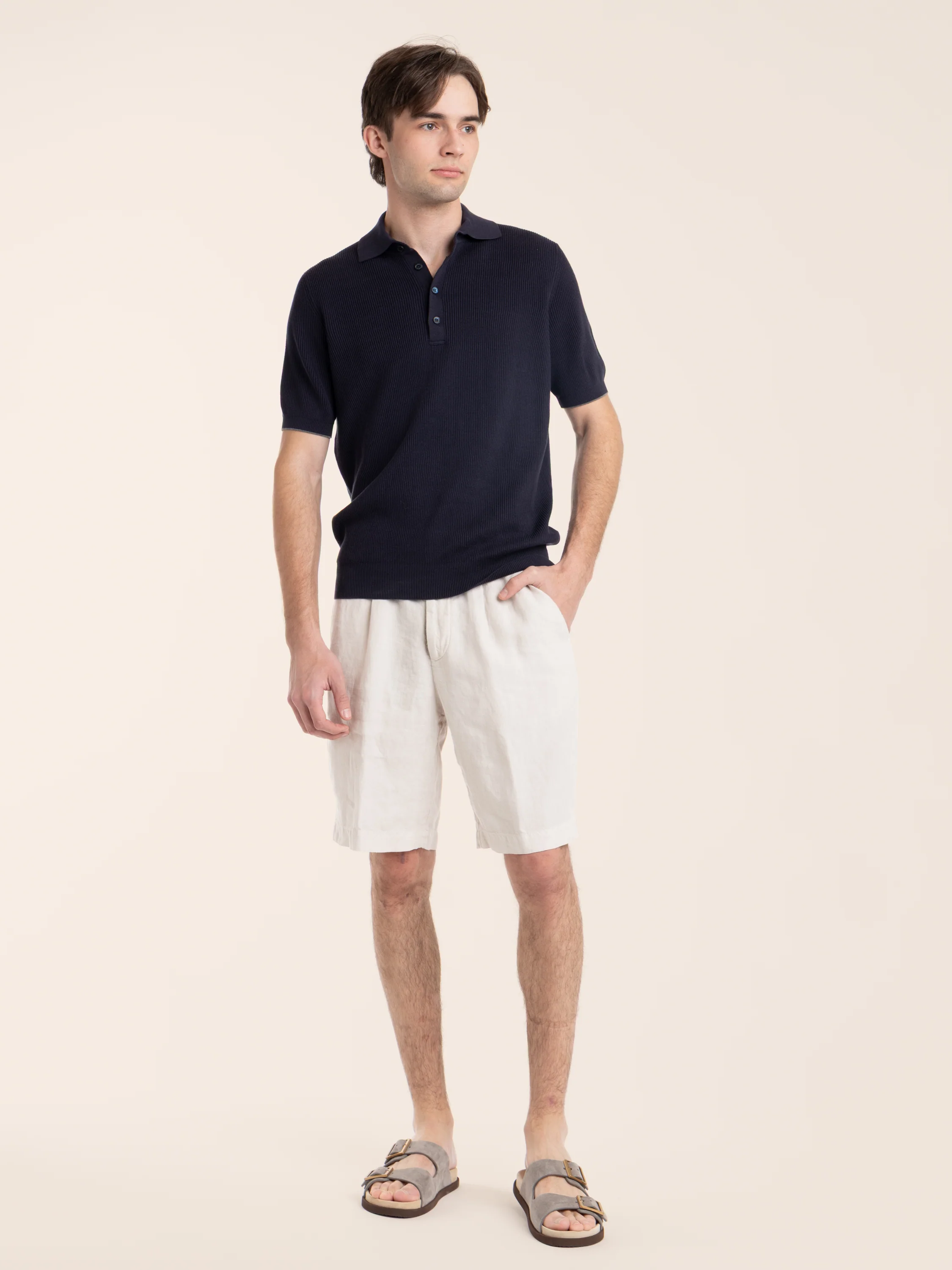Juta Brown Garment-dyed Bermuda Shorts in Linen Gabardine
