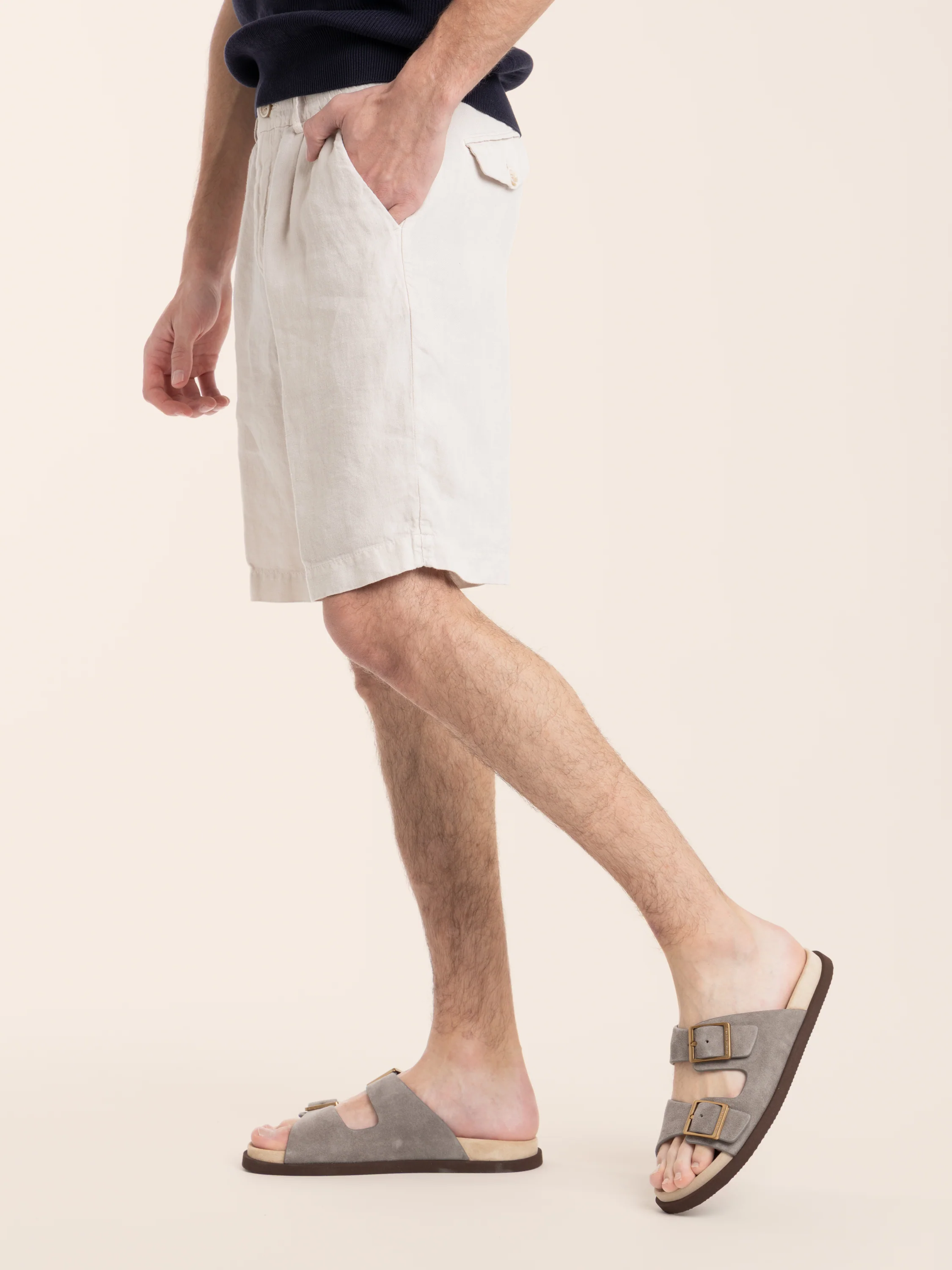 Juta Brown Garment-dyed Bermuda Shorts in Linen Gabardine - Image 6