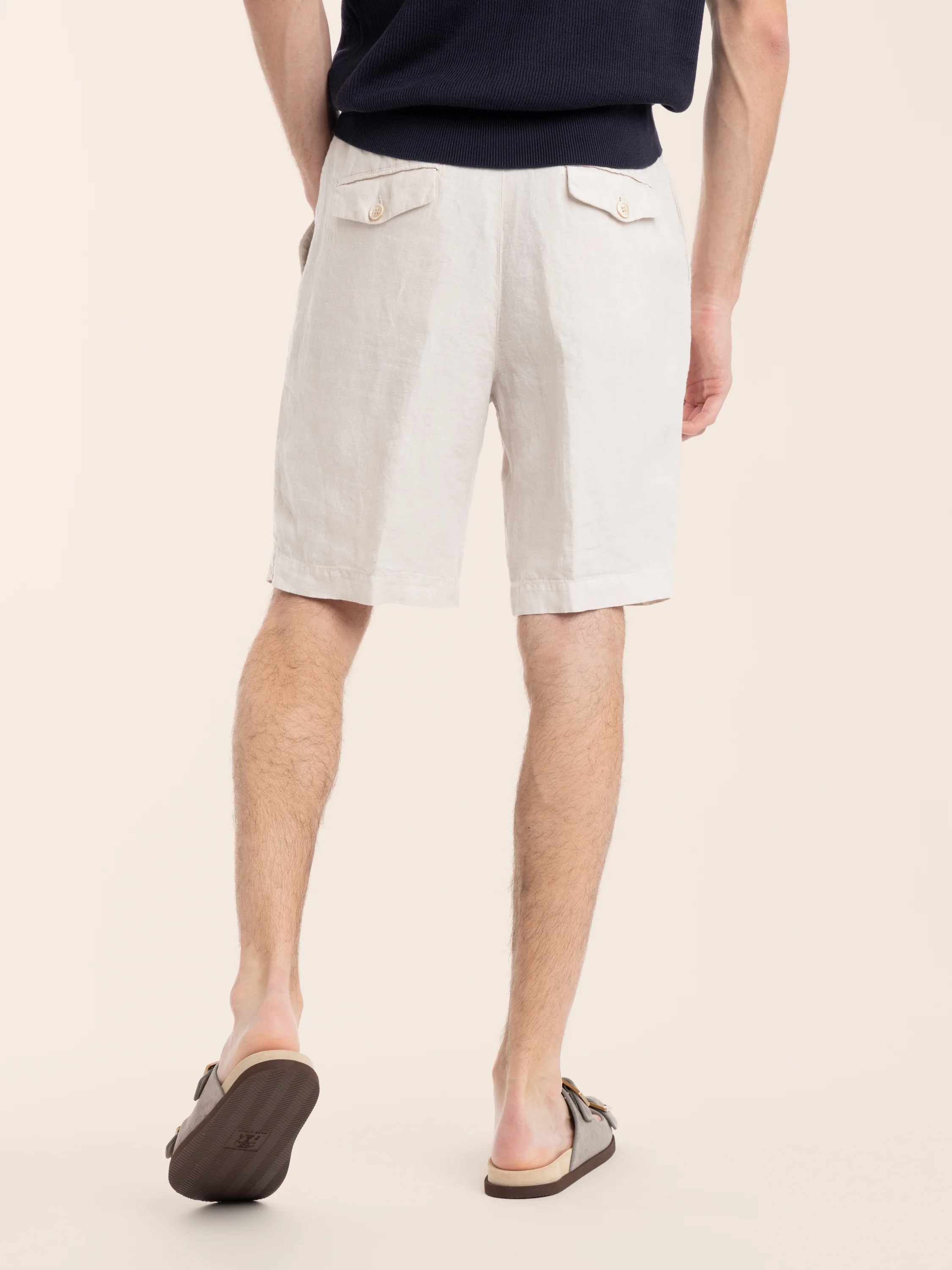 Juta Brown Garment-dyed Bermuda Shorts in Linen Gabardine - Image 7