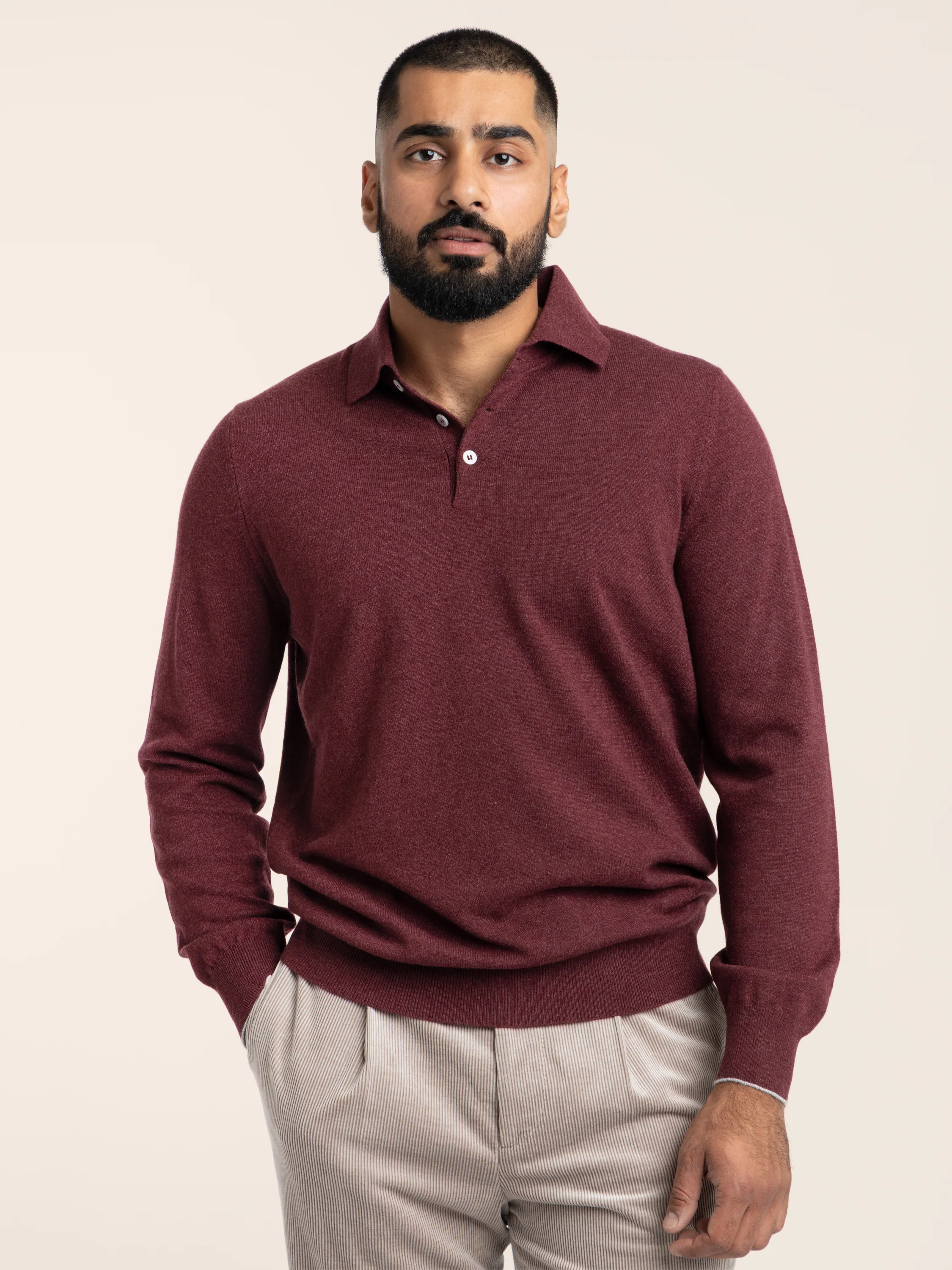 Red Long Sleeved Cashmere Polo Shirt