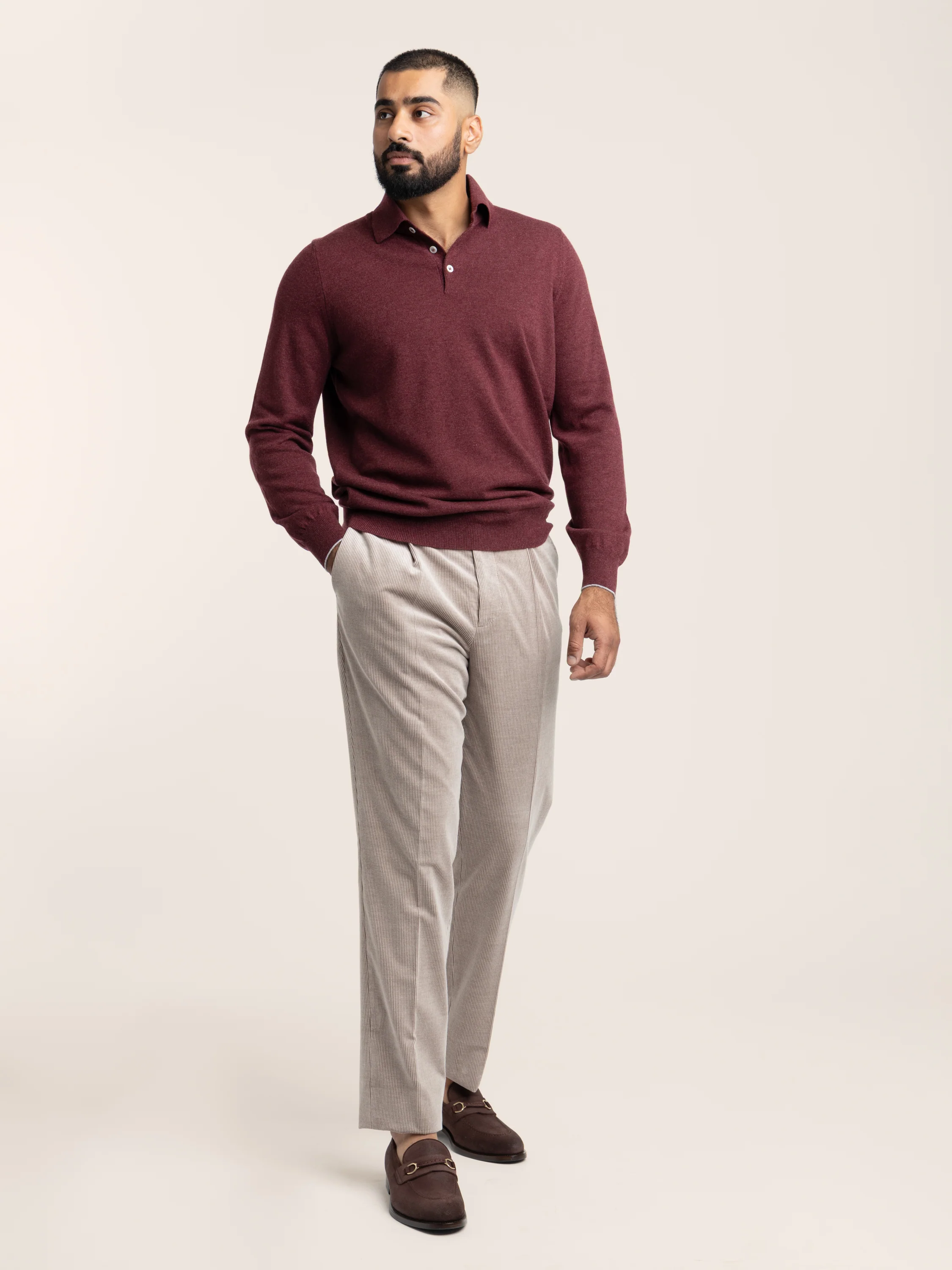 Red Long Sleeved Cashmere Polo Shirt - Image 2