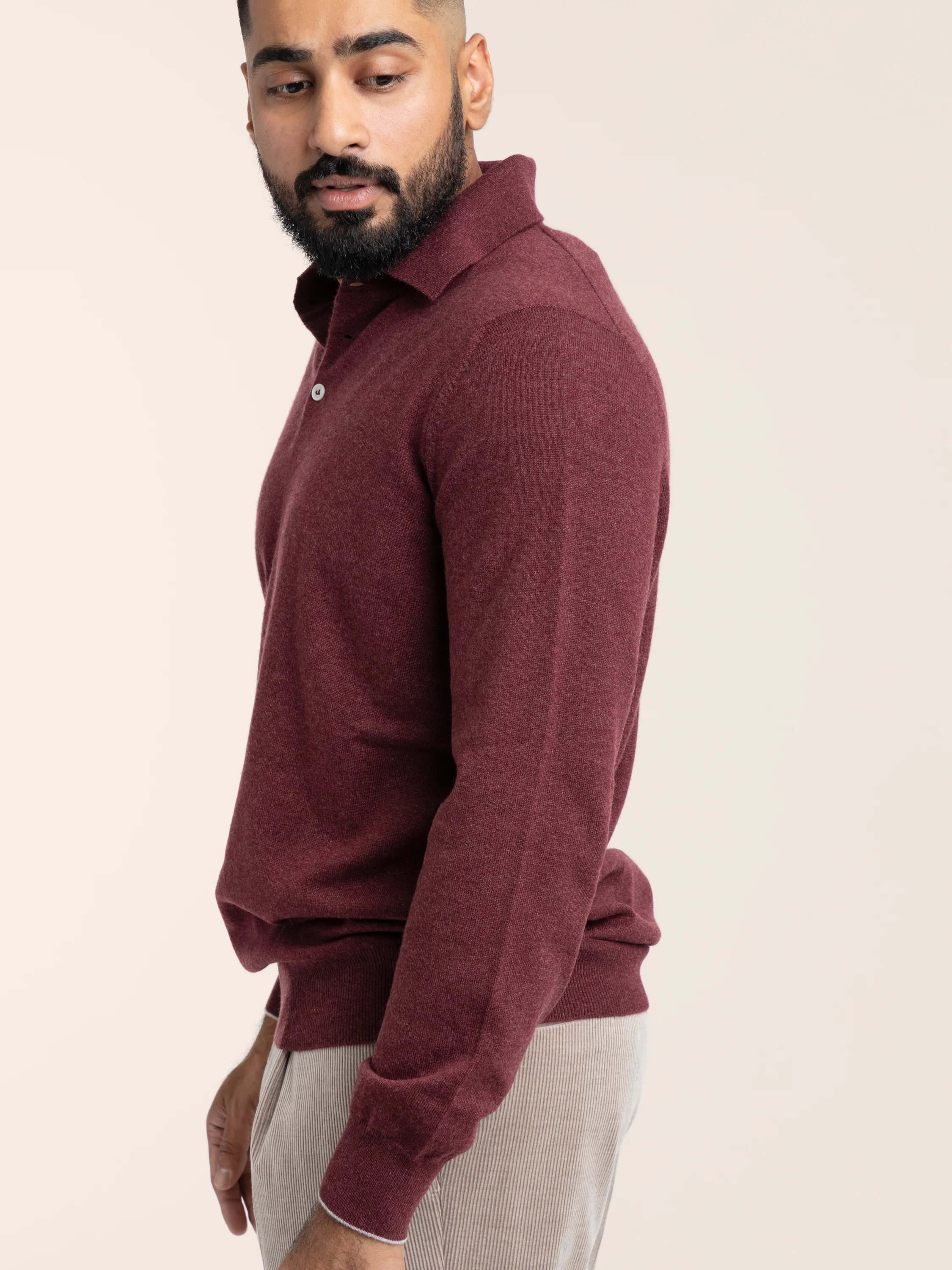 Red Long Sleeved Cashmere Polo Shirt - Image 3