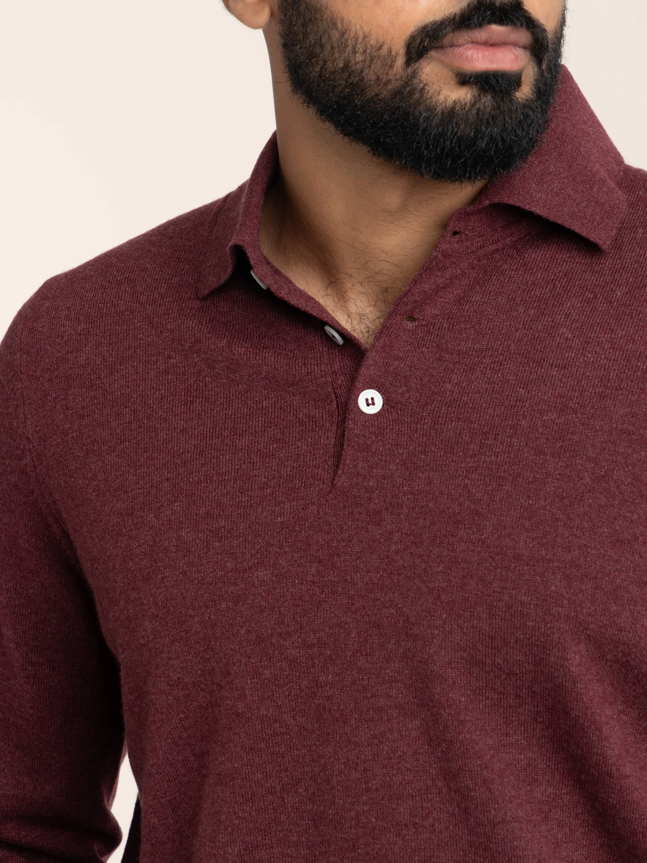 Red Long Sleeved Cashmere Polo Shirt - Image 4
