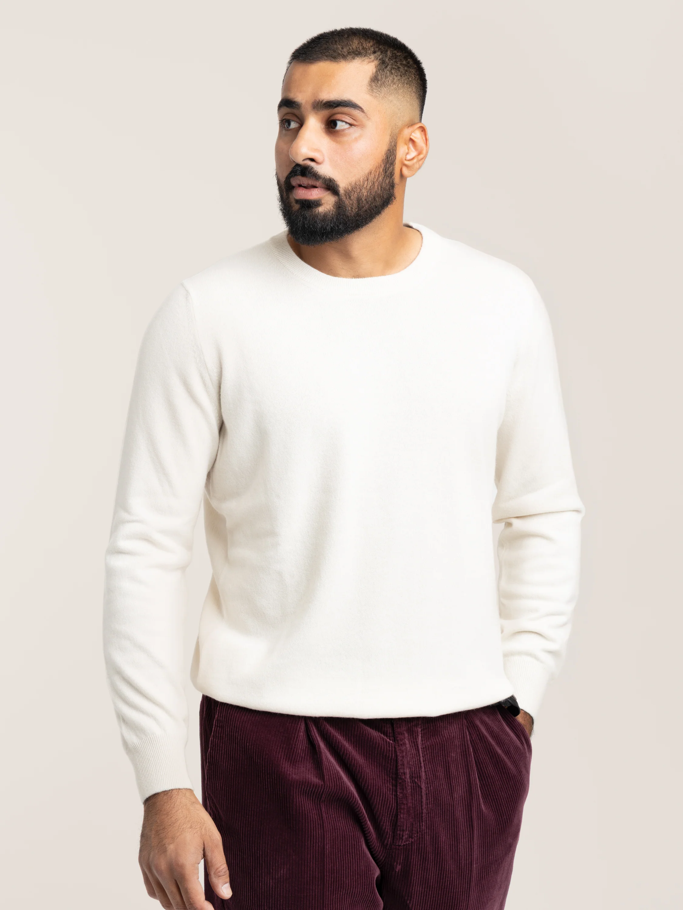 Cream Cashmere Crewneck Sweater