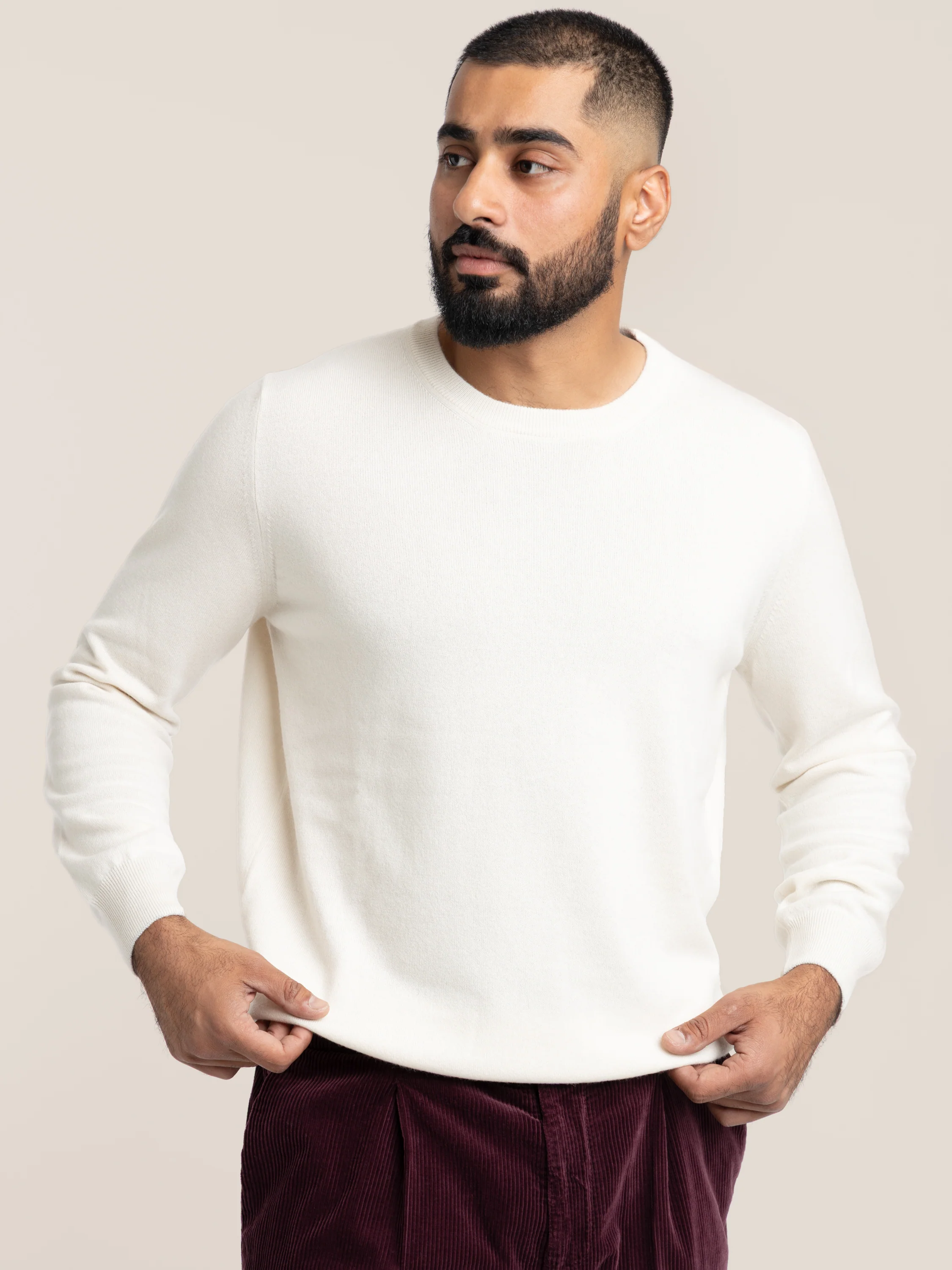 Cream Cashmere Crewneck Sweater - Image 3