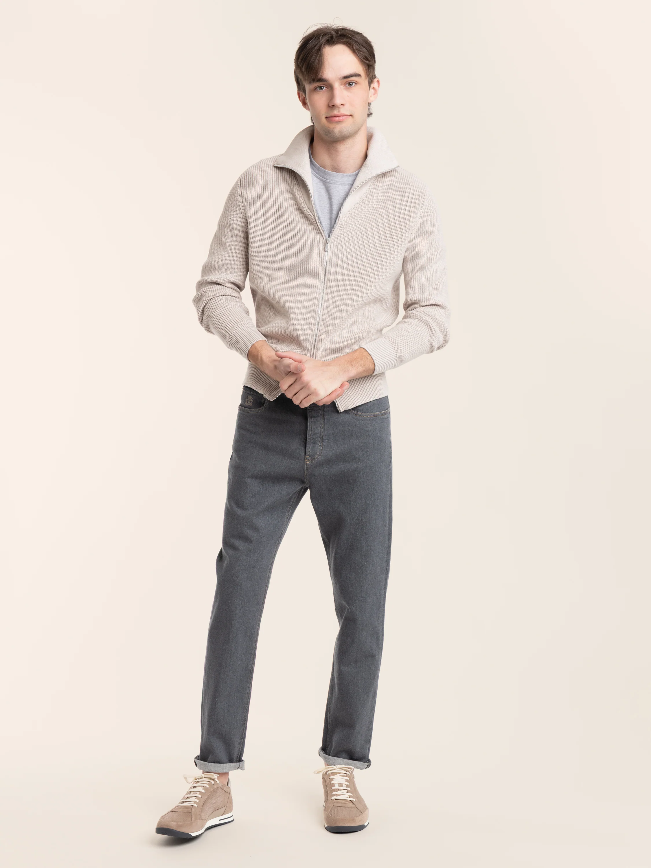 Malfilé Cotton English Rib Cardigan with Raglan Sleeves and Zipper - Image 2