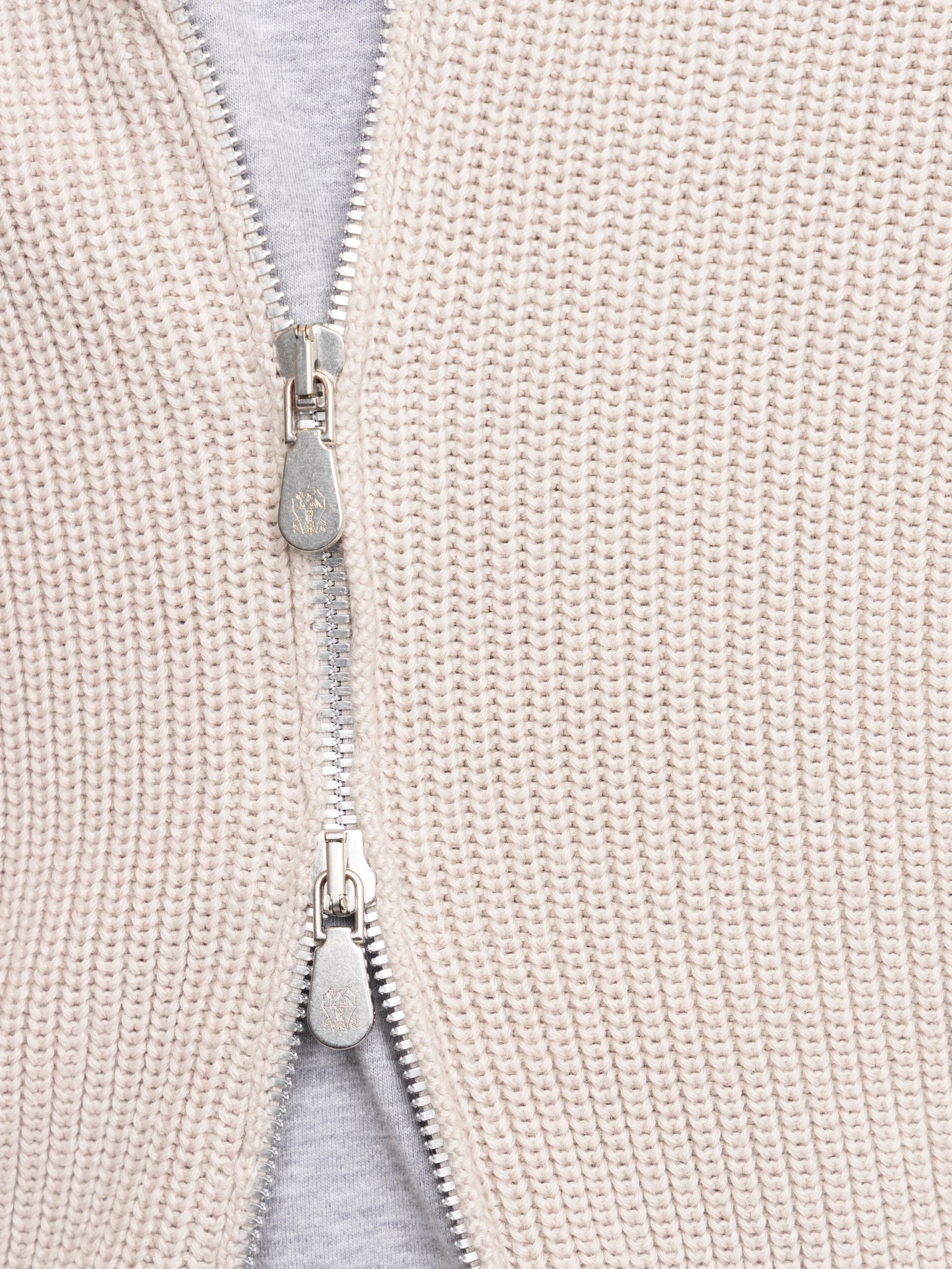 Malfilé Cotton English Rib Cardigan with Raglan Sleeves and Zipper - Image 8