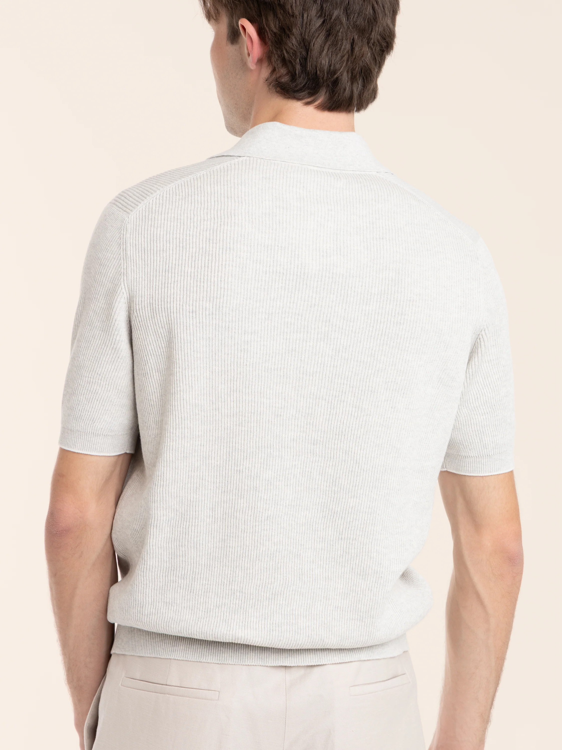 Cloud Grey Cotton half English Rib Knit Polo Shirt - Image 4