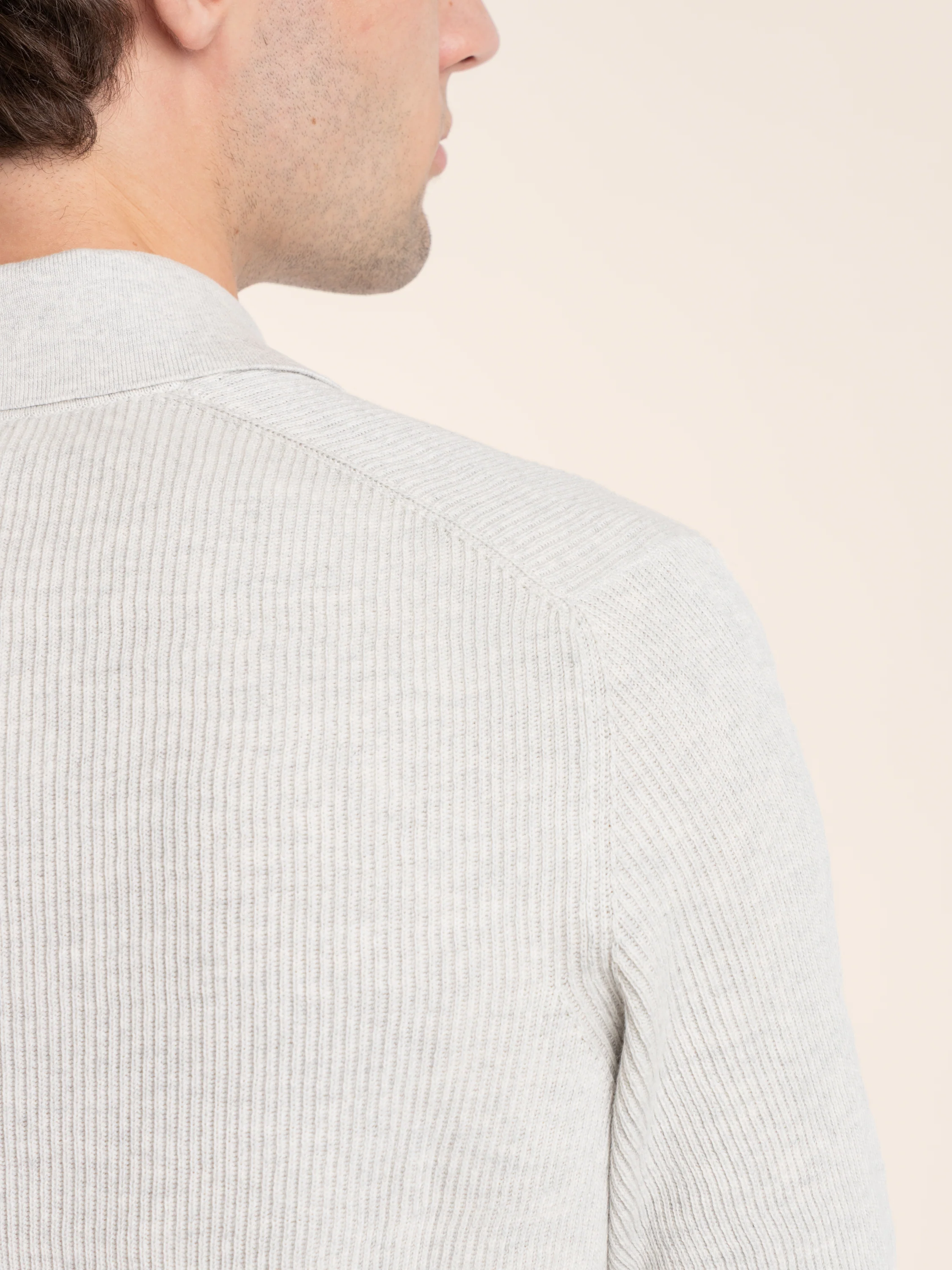 Cloud Grey Cotton half English Rib Knit Polo Shirt - Image 5