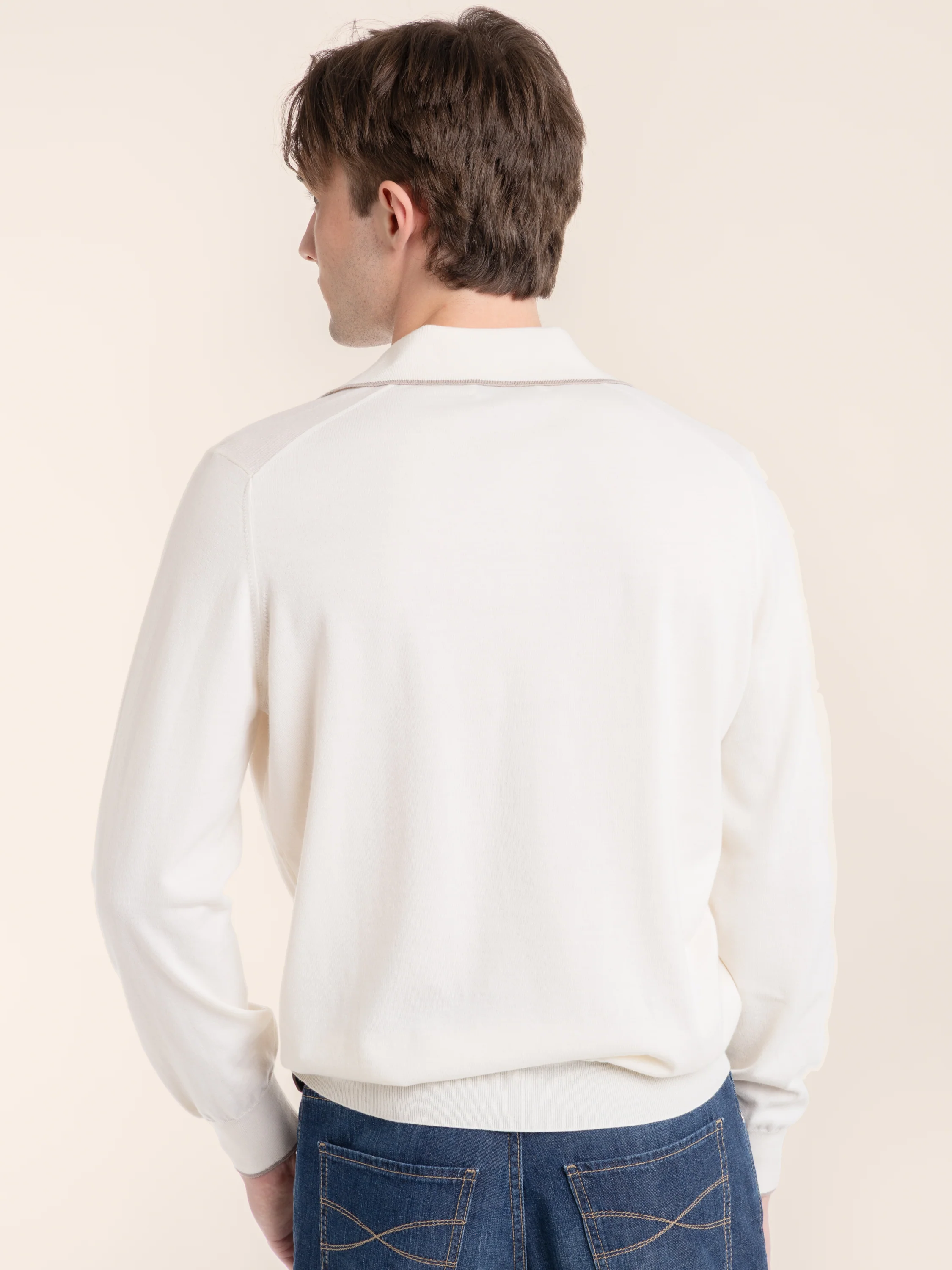 Panama White Sea Island Cotton and Cashmere Lightweight Knit Polo - Image 4
