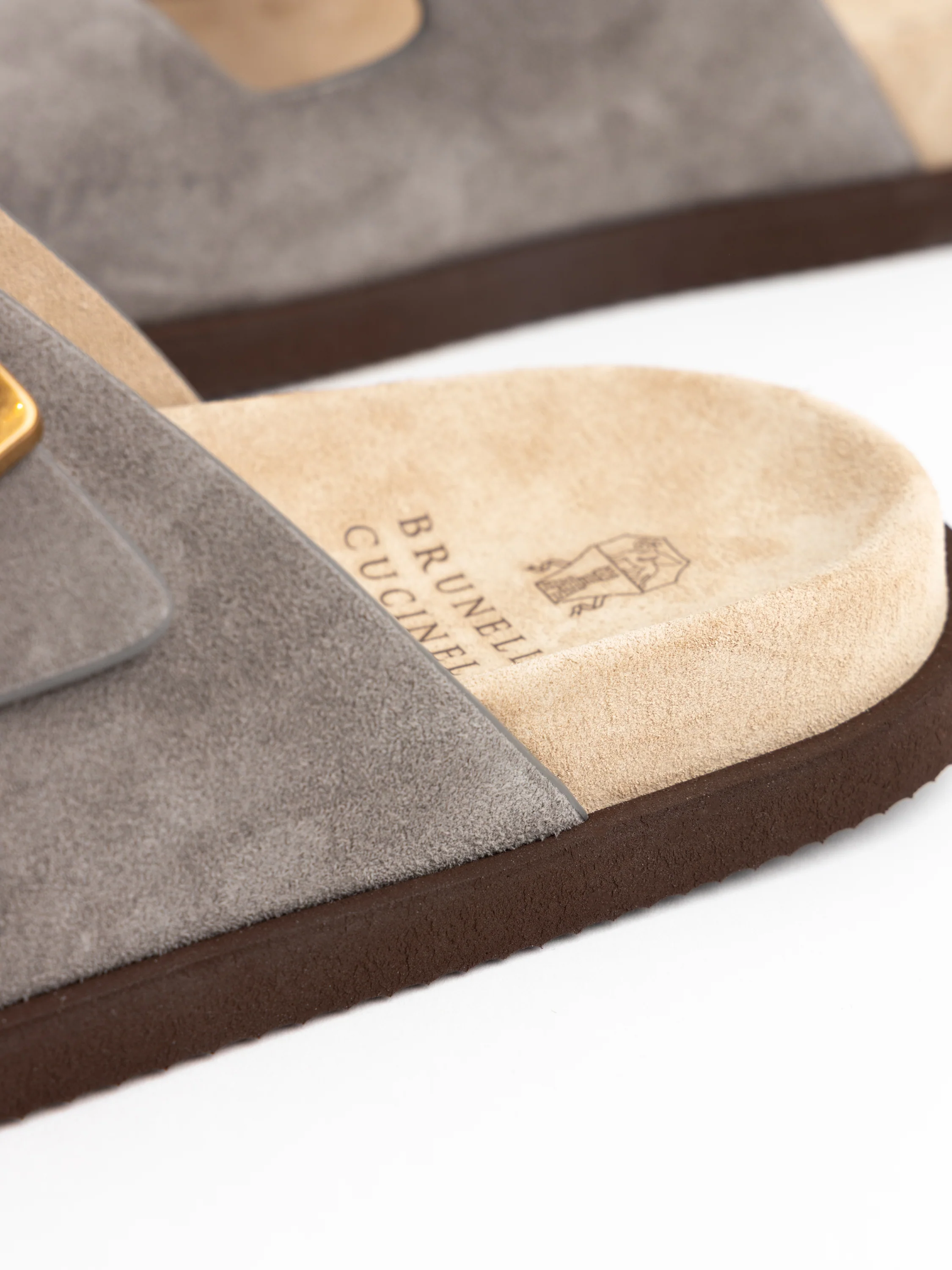 Taupe Smoke Suede Slides with Buckles - Image 6