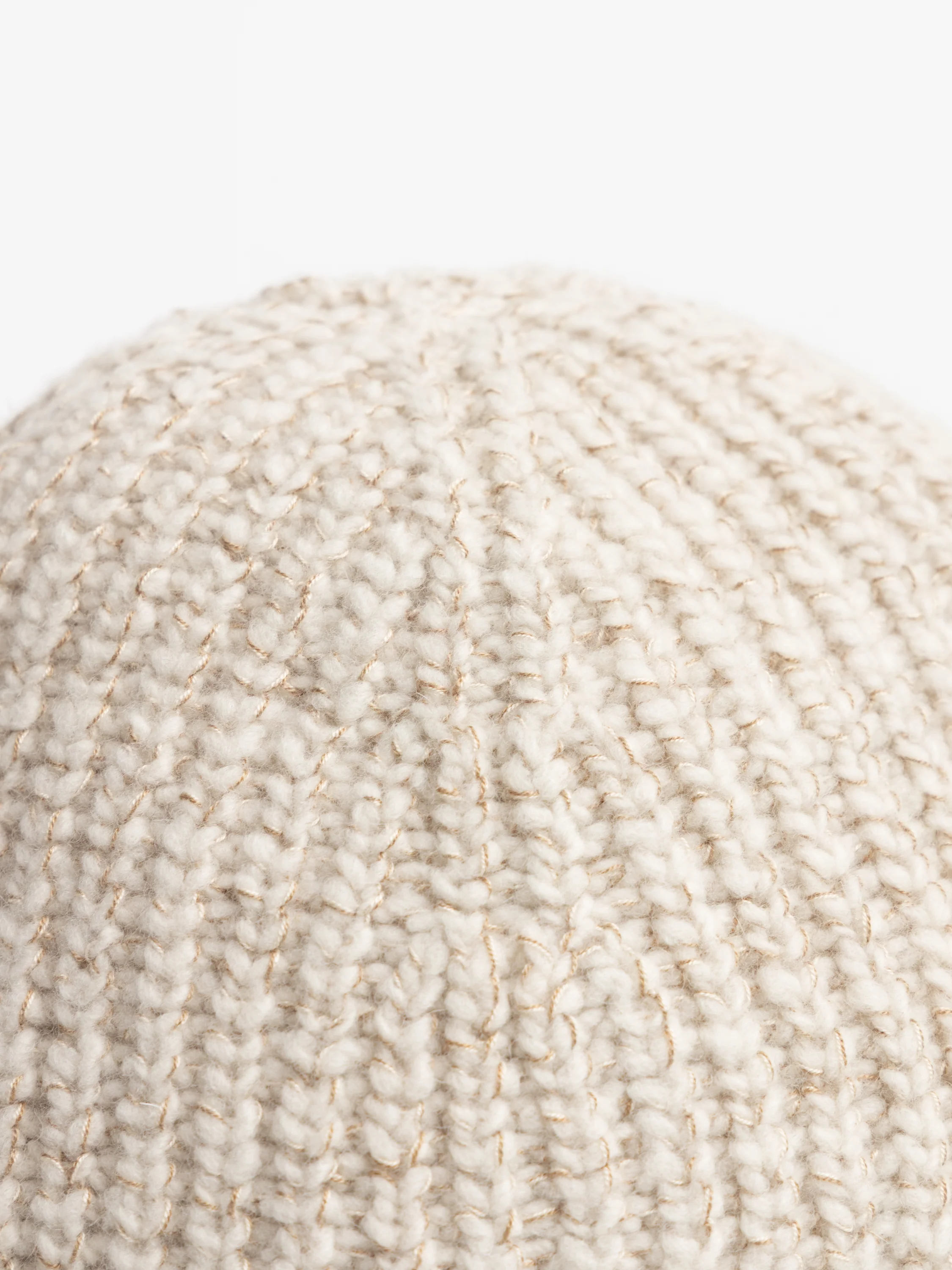 Ecru Wool, Silk and Cashmere English Rib Knit Chiné Beanie - Image 3
