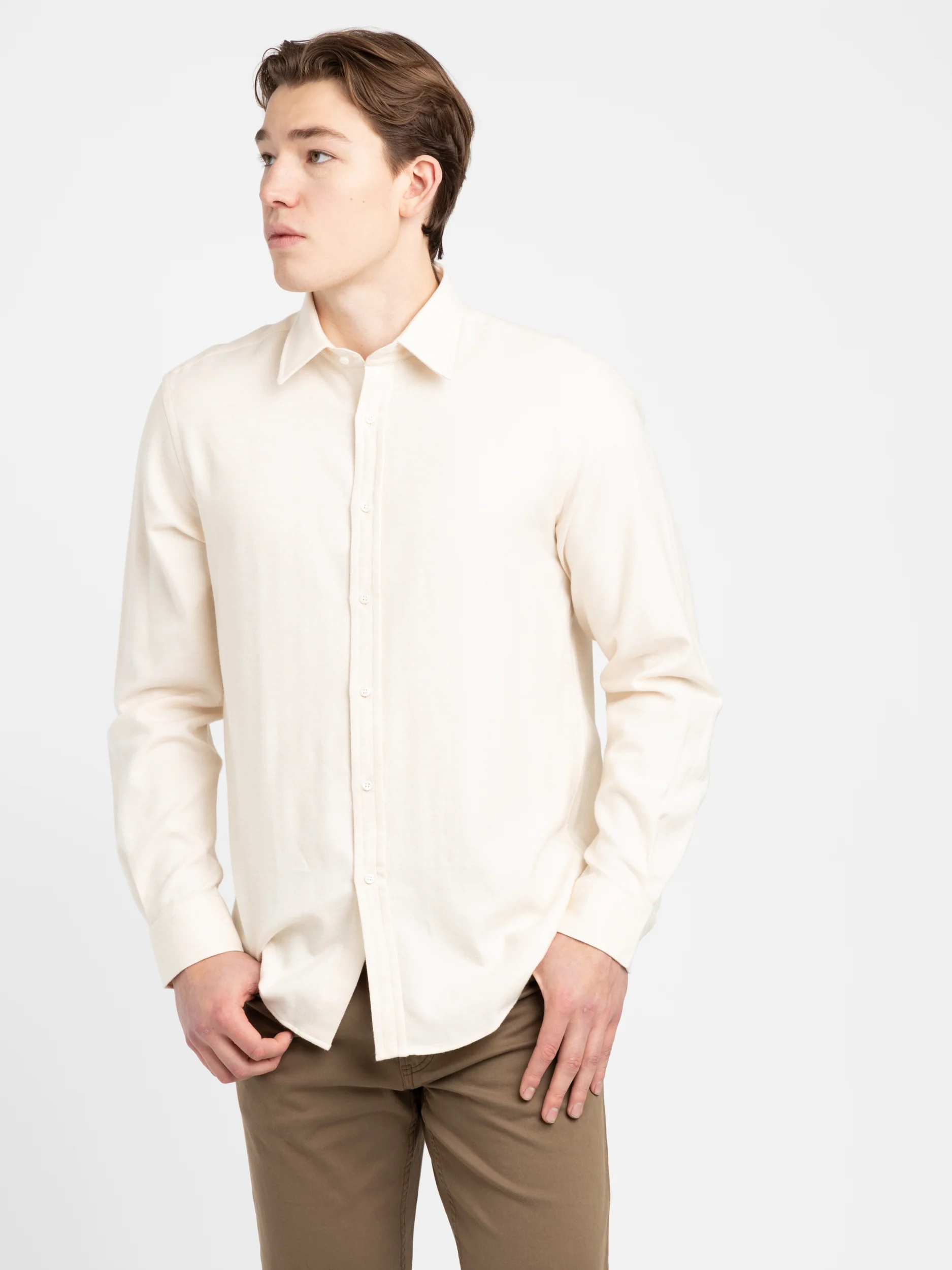Cream Herringbone Flannel Shirt - Image 4