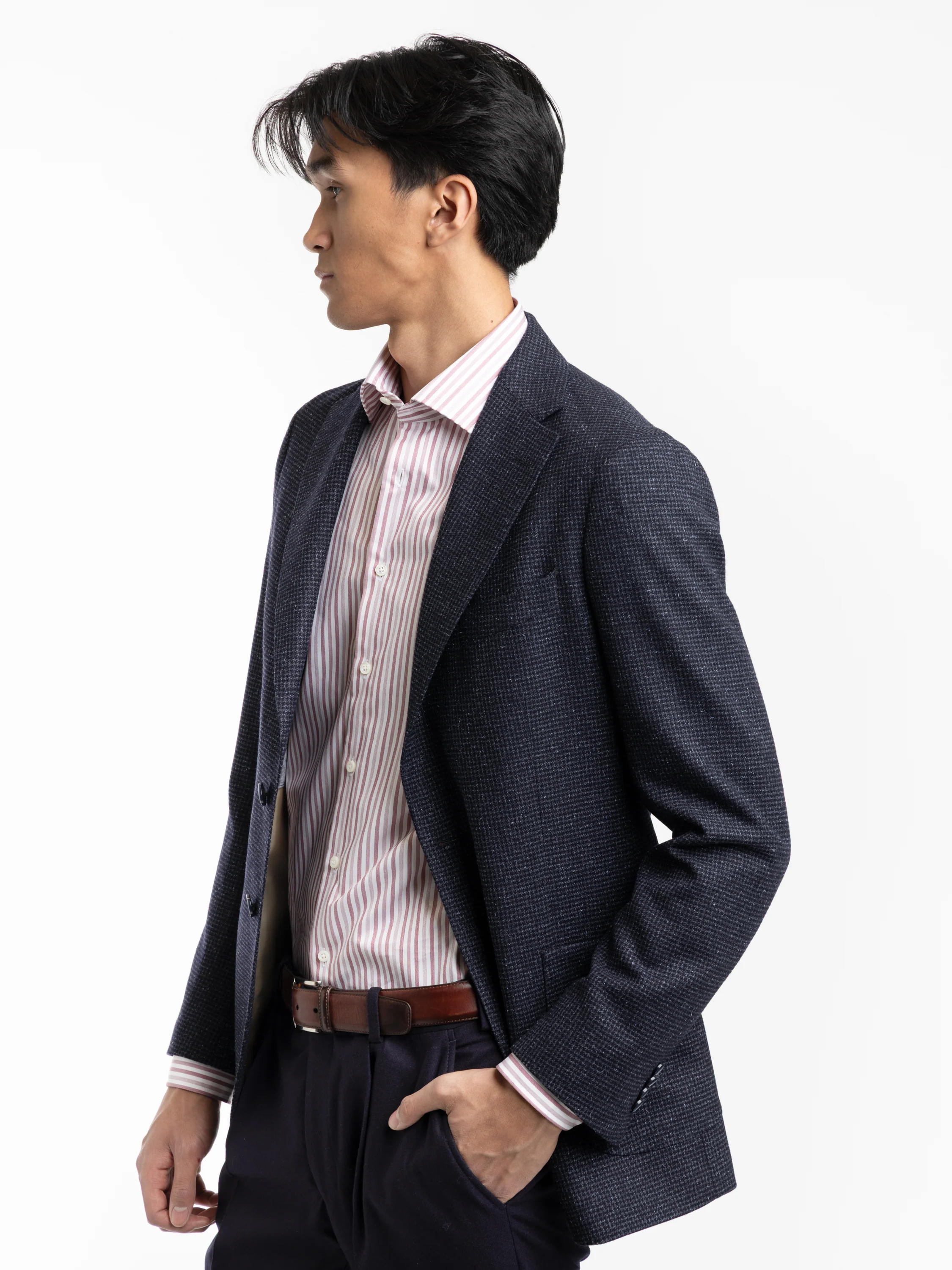 Navy Wool Micro-Check Sport Jacket - Image 3