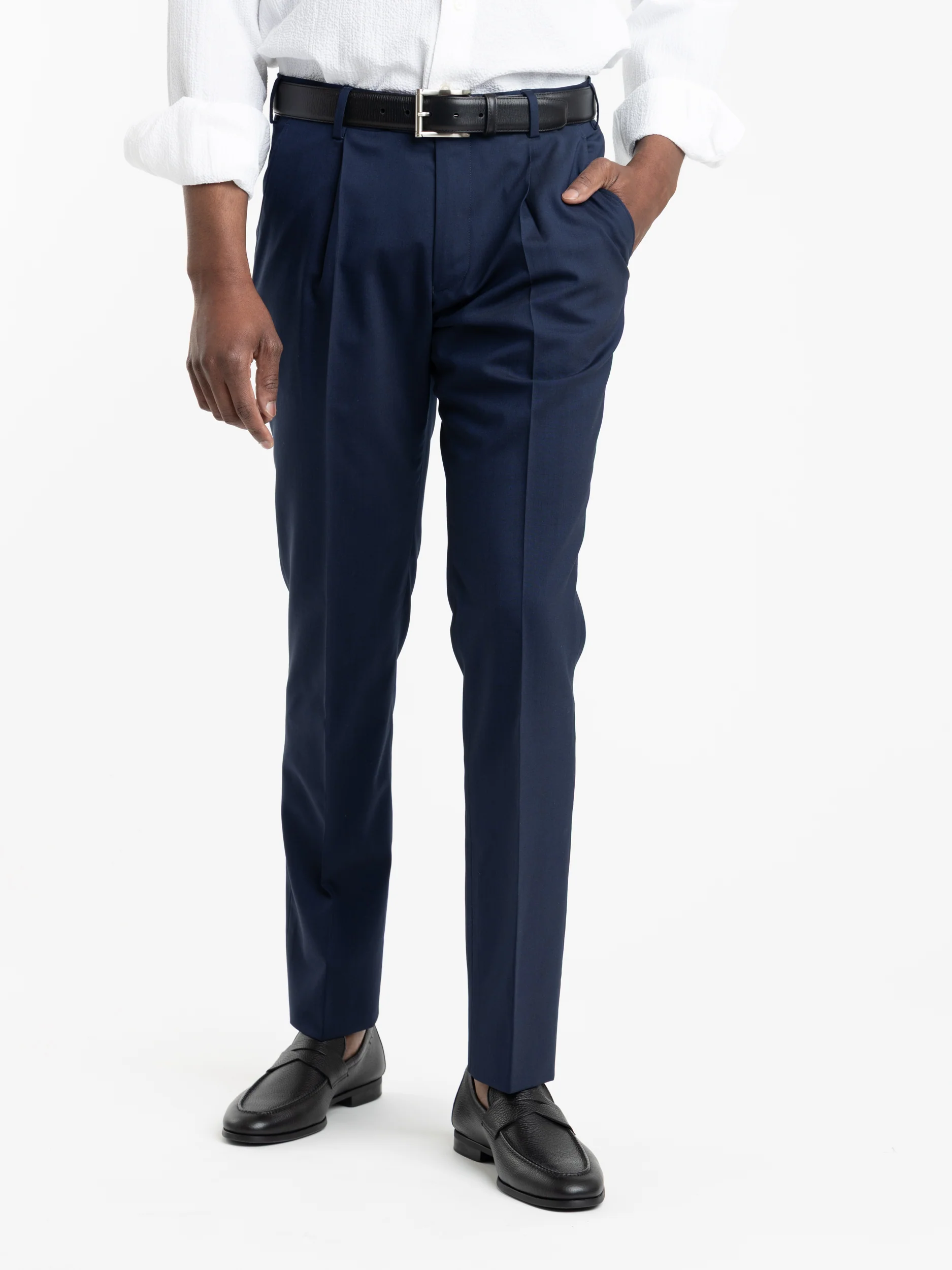 Blue Wool Slim Fit Dress Pants