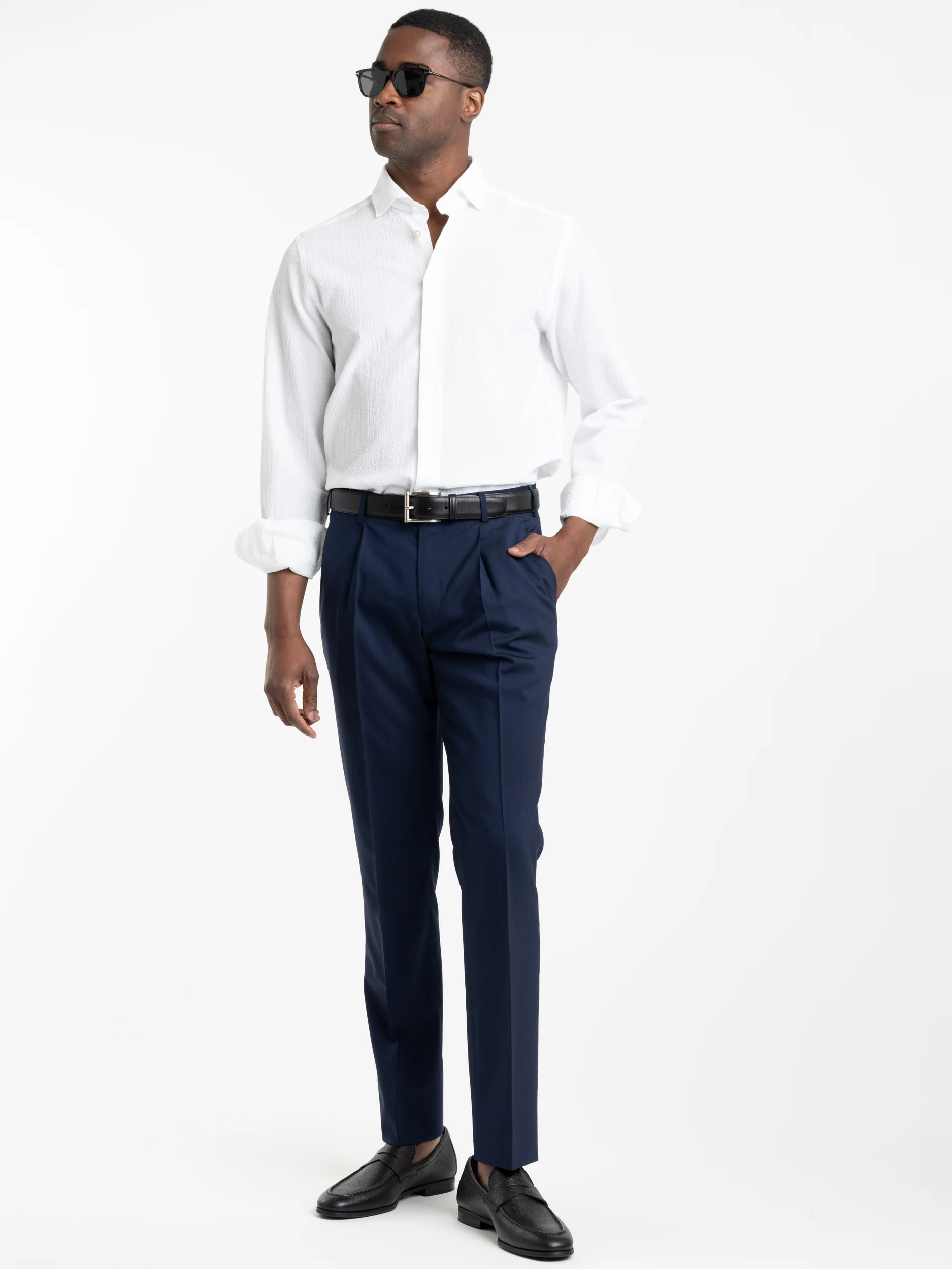 Blue Wool Slim Fit Dress Pants - Image 3